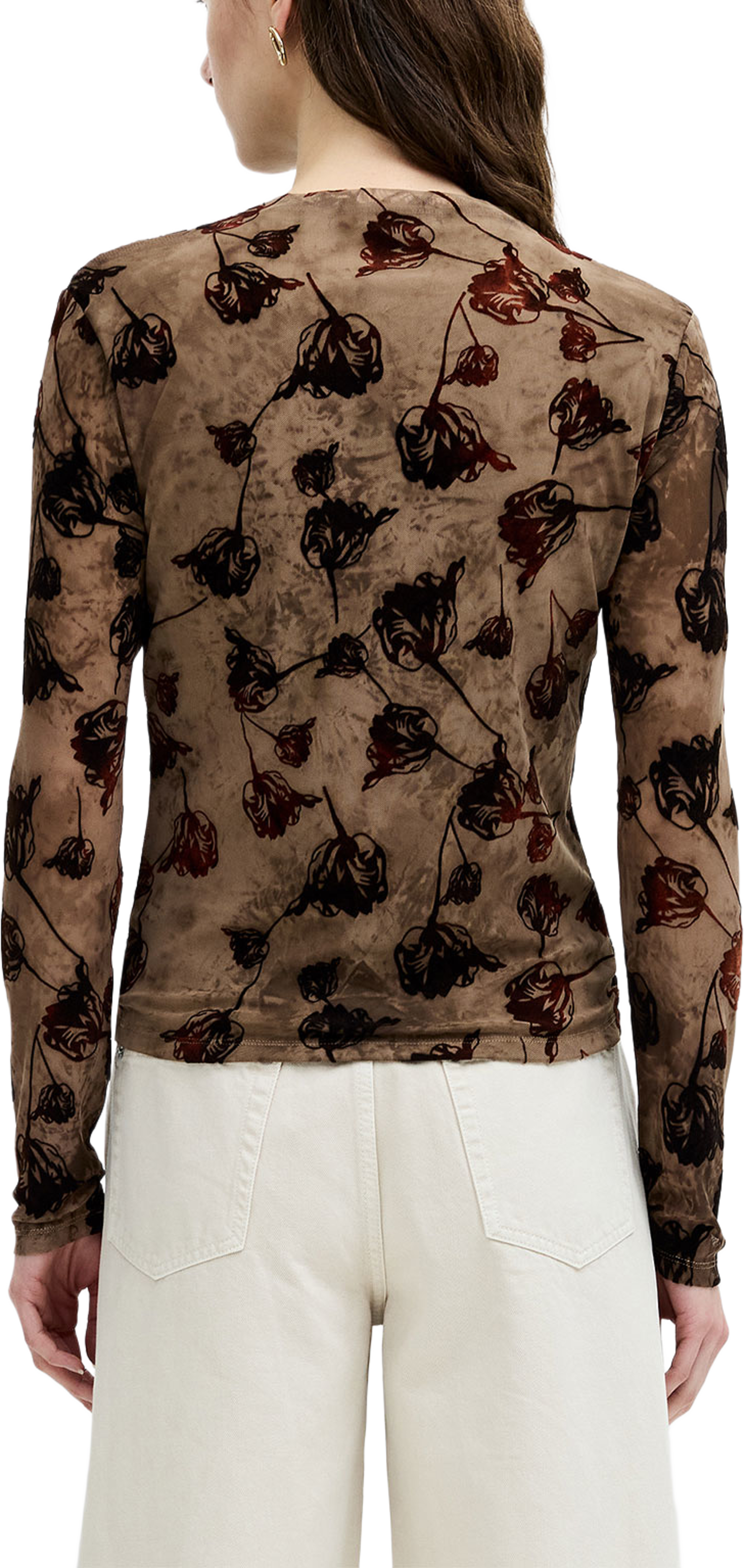 Tia Floral Velvet Devore Mesh Top, från French Connection, i färgen Chocolate Brown. Klicka för att öppna bilden i stort format