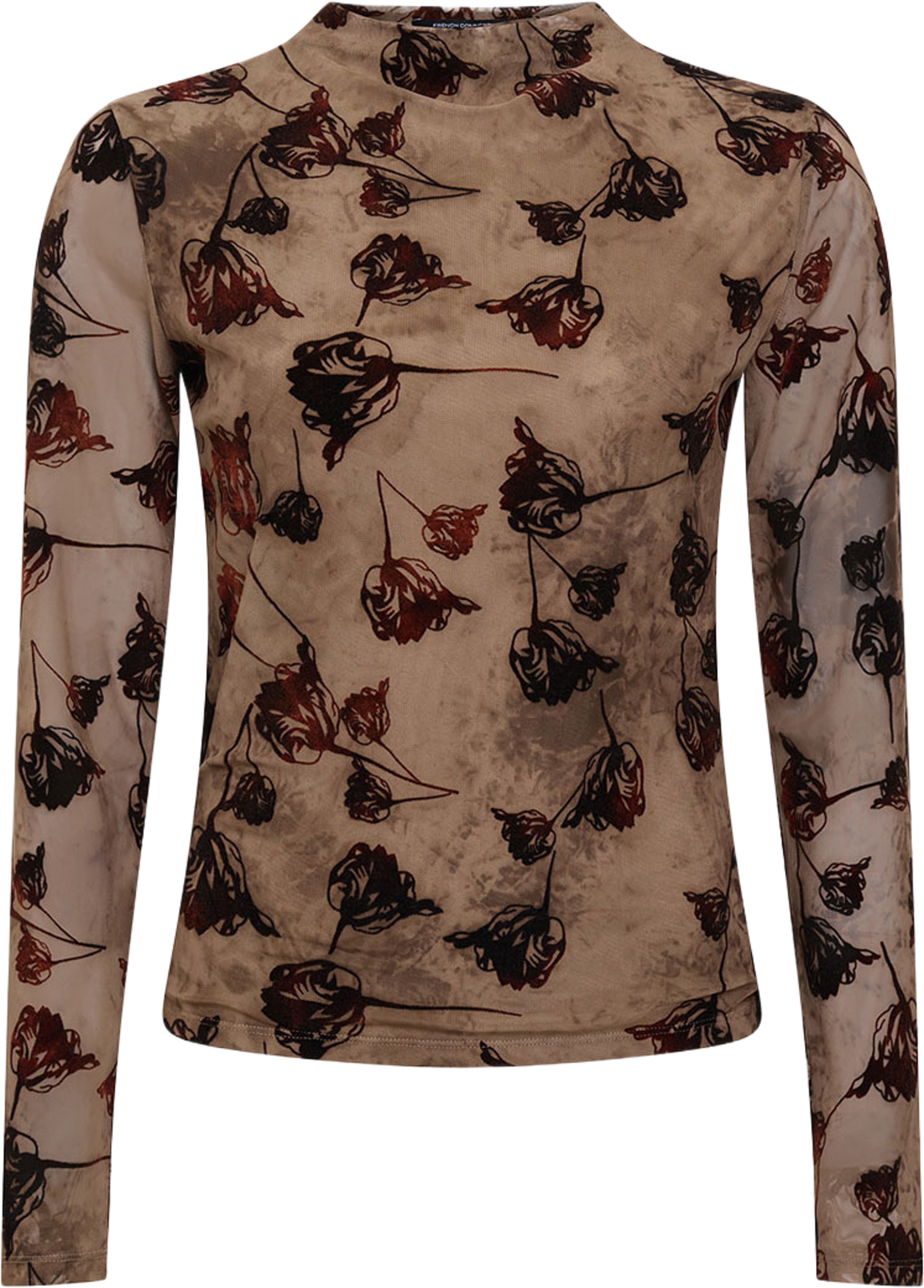 Tia Floral Velvet Devore Mesh Top, från French Connection, i färgen Chocolate Brown. Klicka för att öppna bilden i stort format