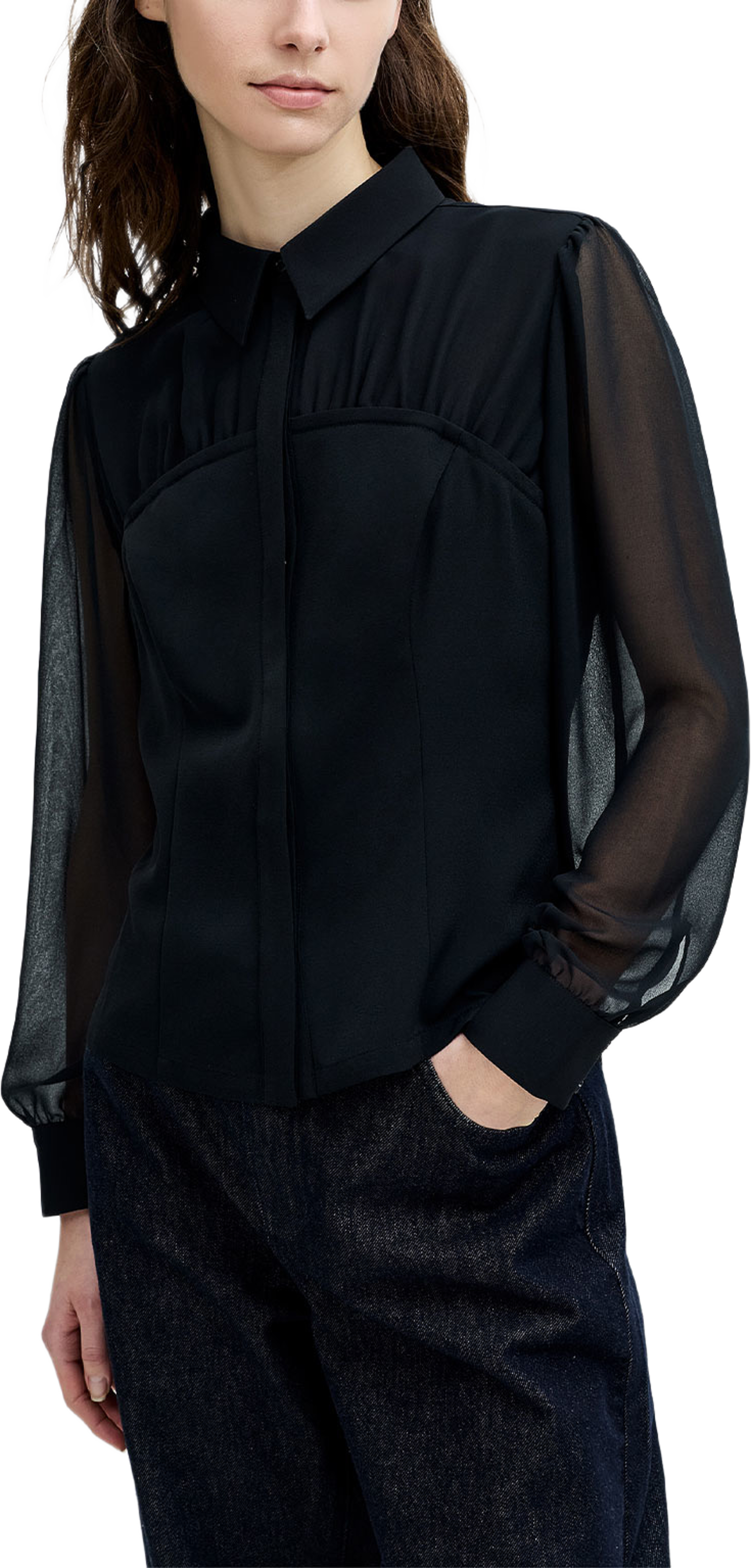 Arezzo Corset Detail Shirt, från French Connection, i färgen Black. Klicka för att öppna bilden i stort format