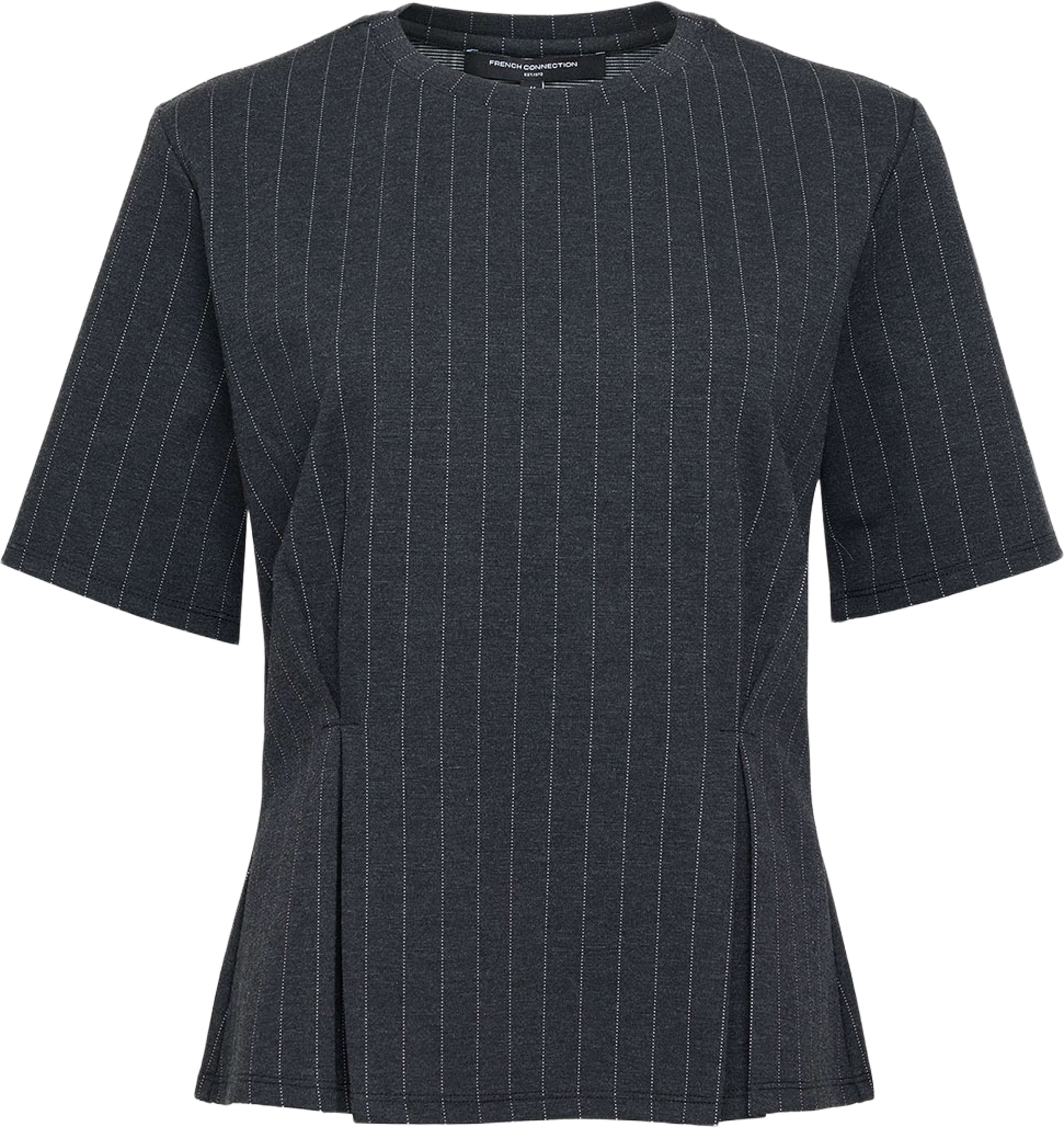 Sarai Pinstripe Pleat Detail T-Shirt, från French Connection, i färgen Grey/White. Klicka för att öppna bilden i stort format
