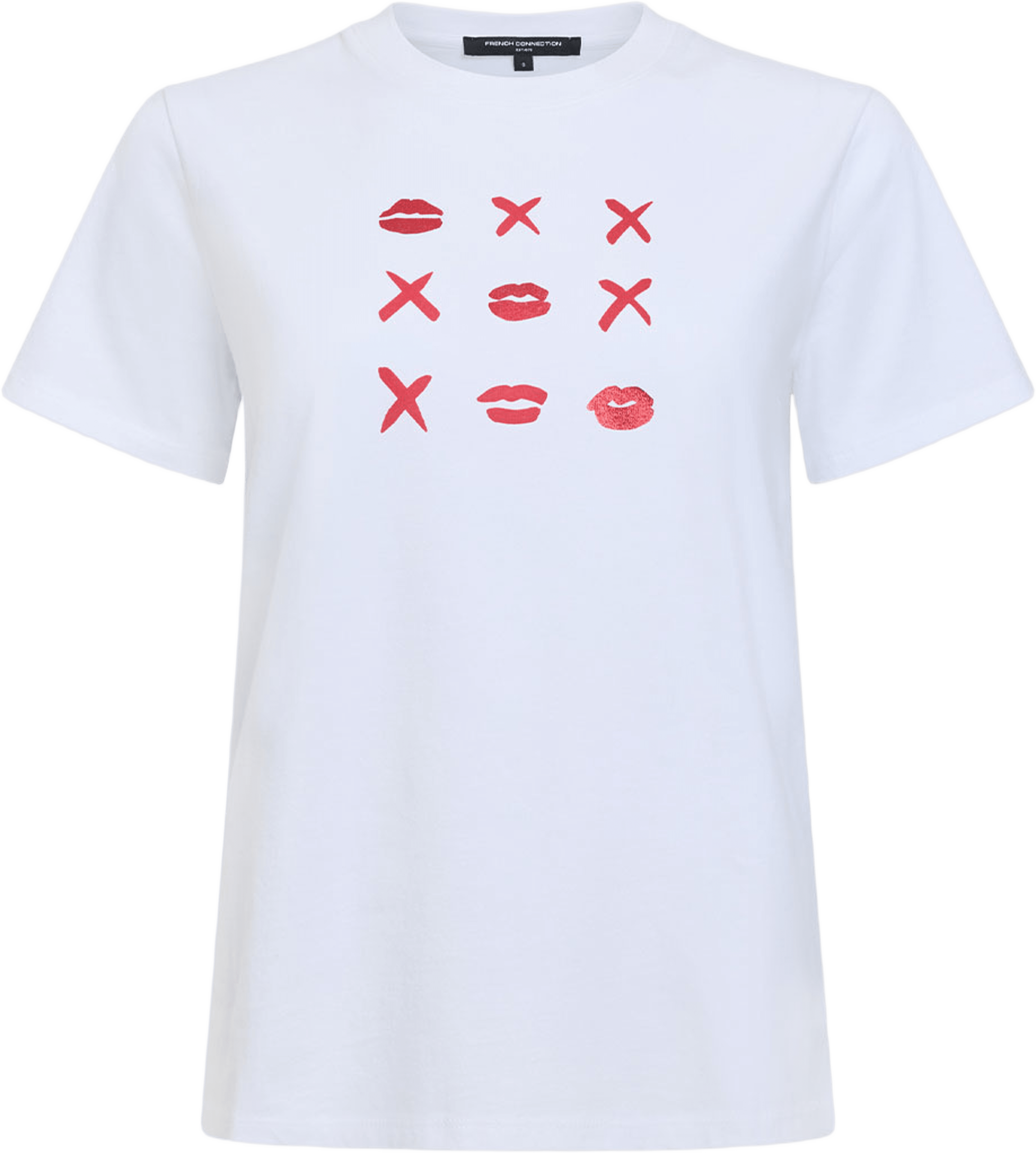 Peached Cotton Noughts and Kisses Graphic T-Shirt, från French Connection, i färgen Linen White/Red. Klicka för att öppna bilden i stort format