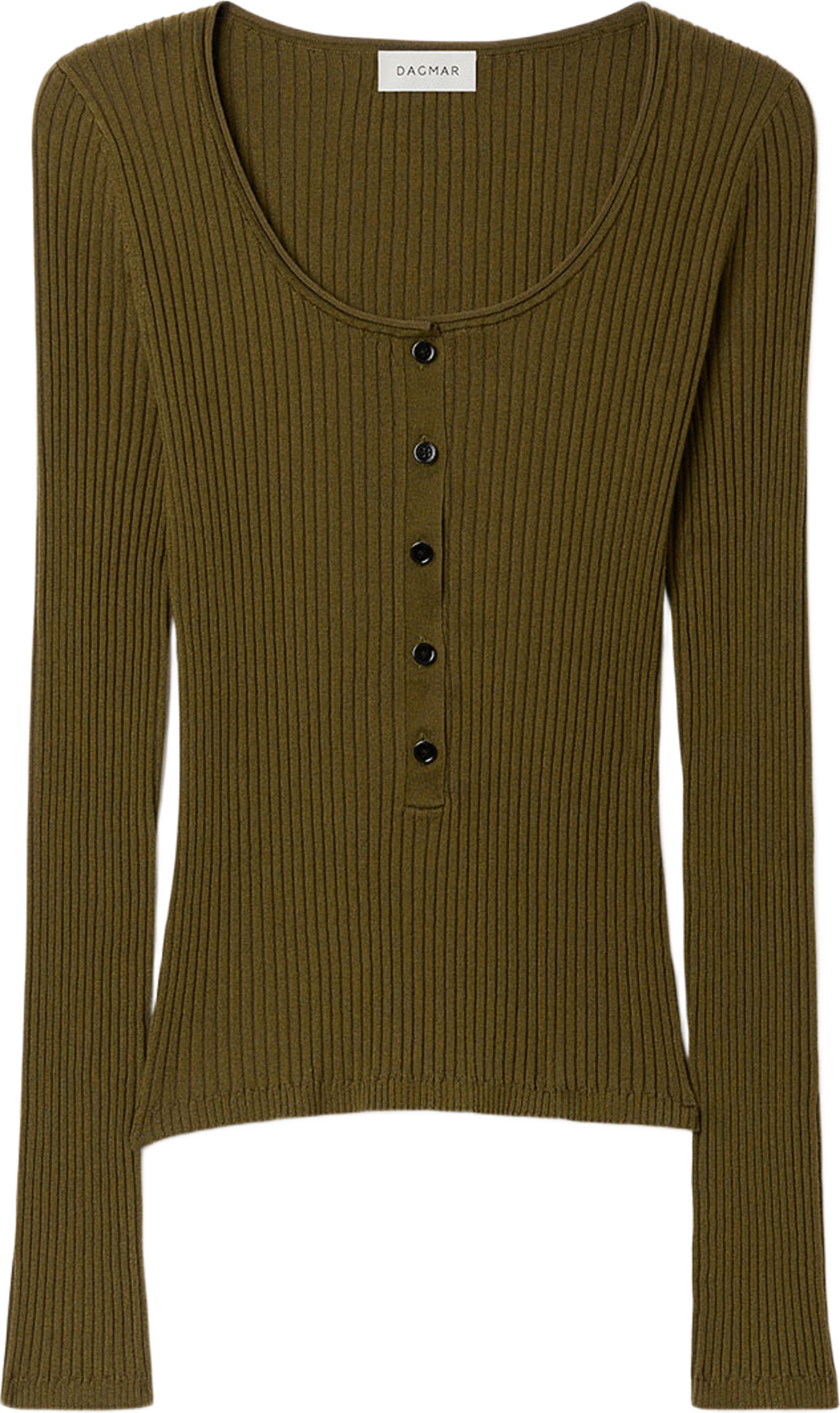 Ls Henley Knit Top, från Dagmar, i färgen Dark Olive Green. Klicka för att öppna bilden i stort format