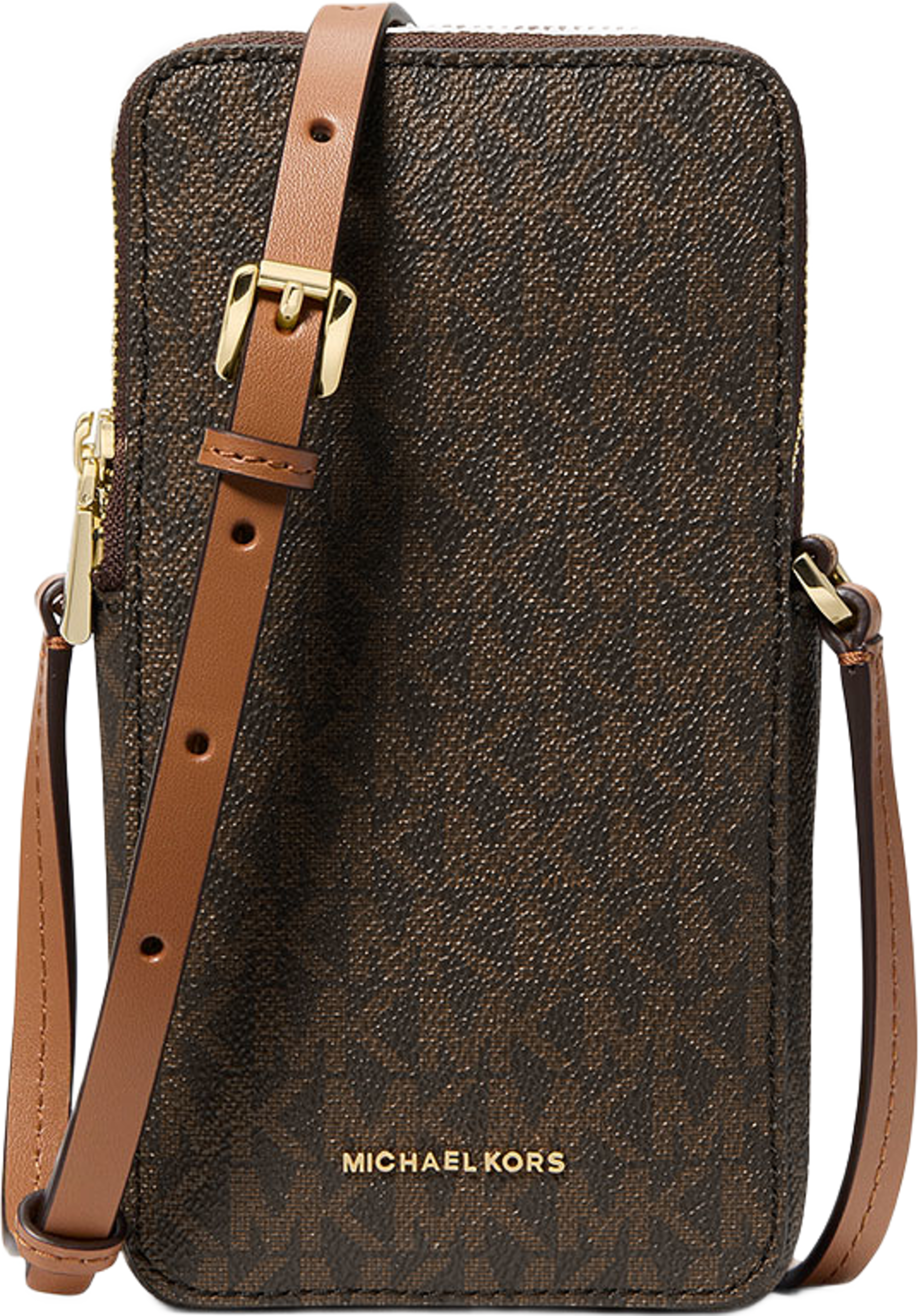 Small Doubl Zip Phone Crossbody Bag, från Michael Kors, i färgen Brn/Acorn. Klicka för att öppna bilden i stort format