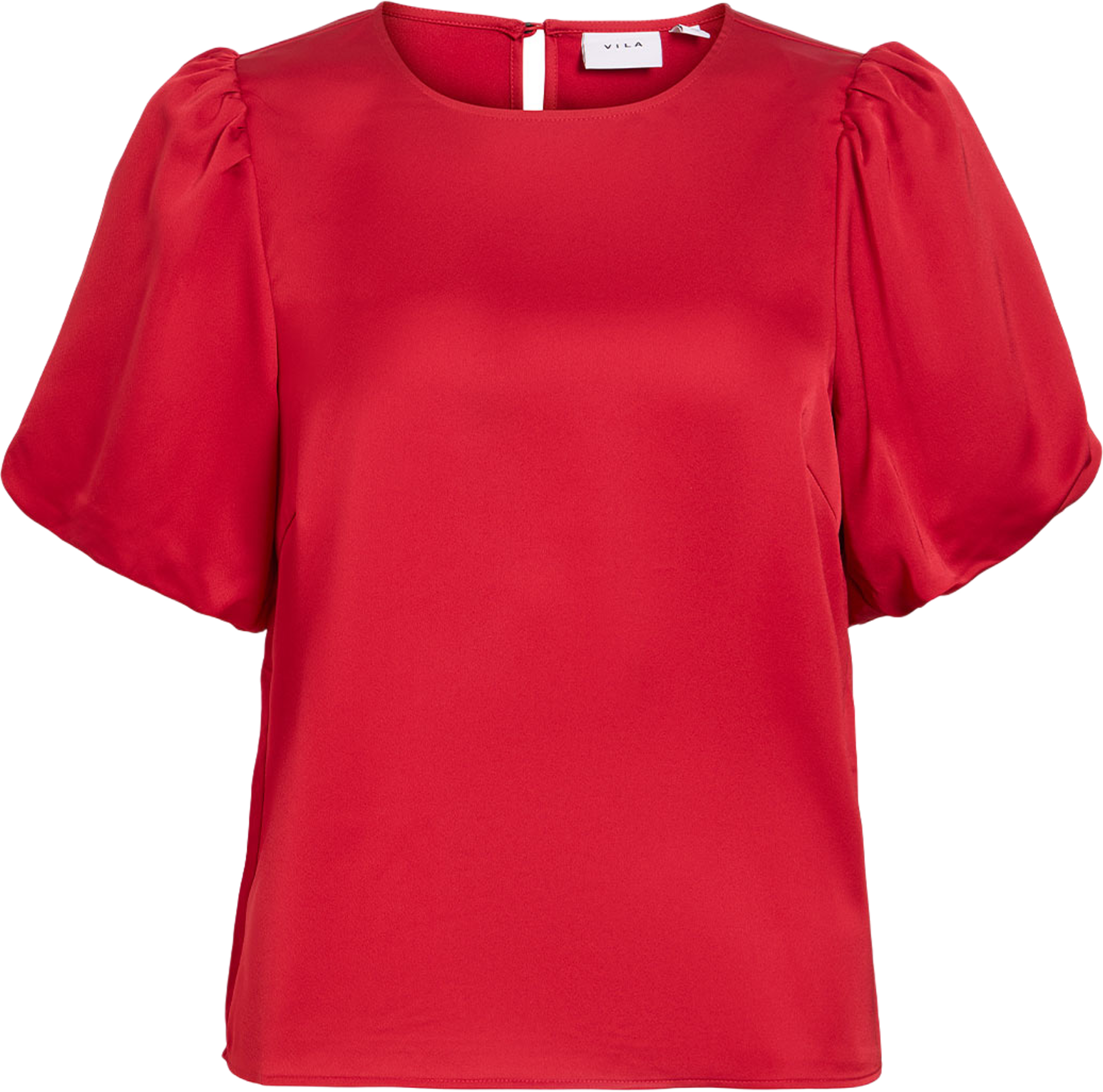 Viellette Satin Puff Topp, från Vila, i färgen Savvy Red. Klicka för att öppna bilden i stort format