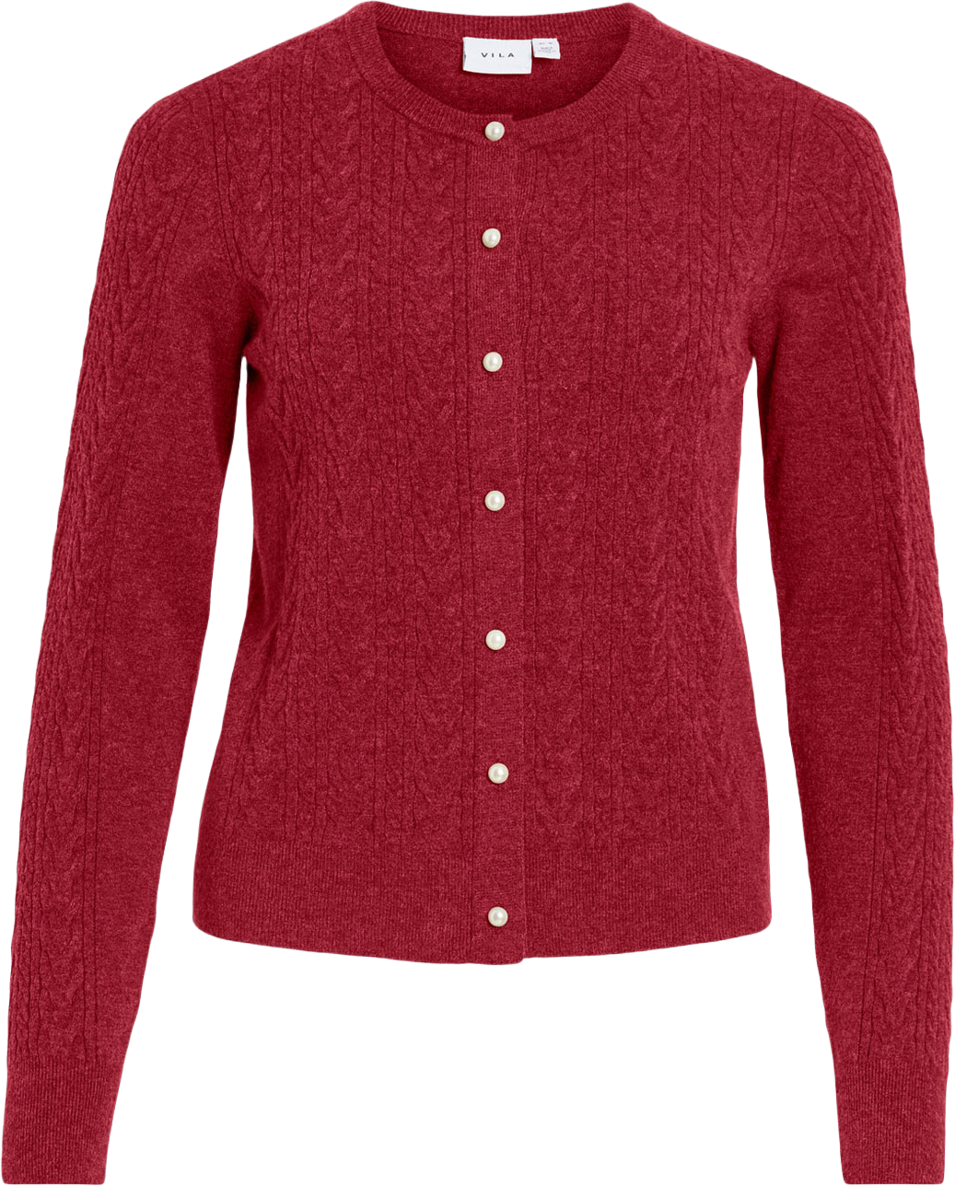 Vikerry Cable Knit Cardigan, från Vila, i färgen Savvy Red. Klicka för att öppna bilden i stort format