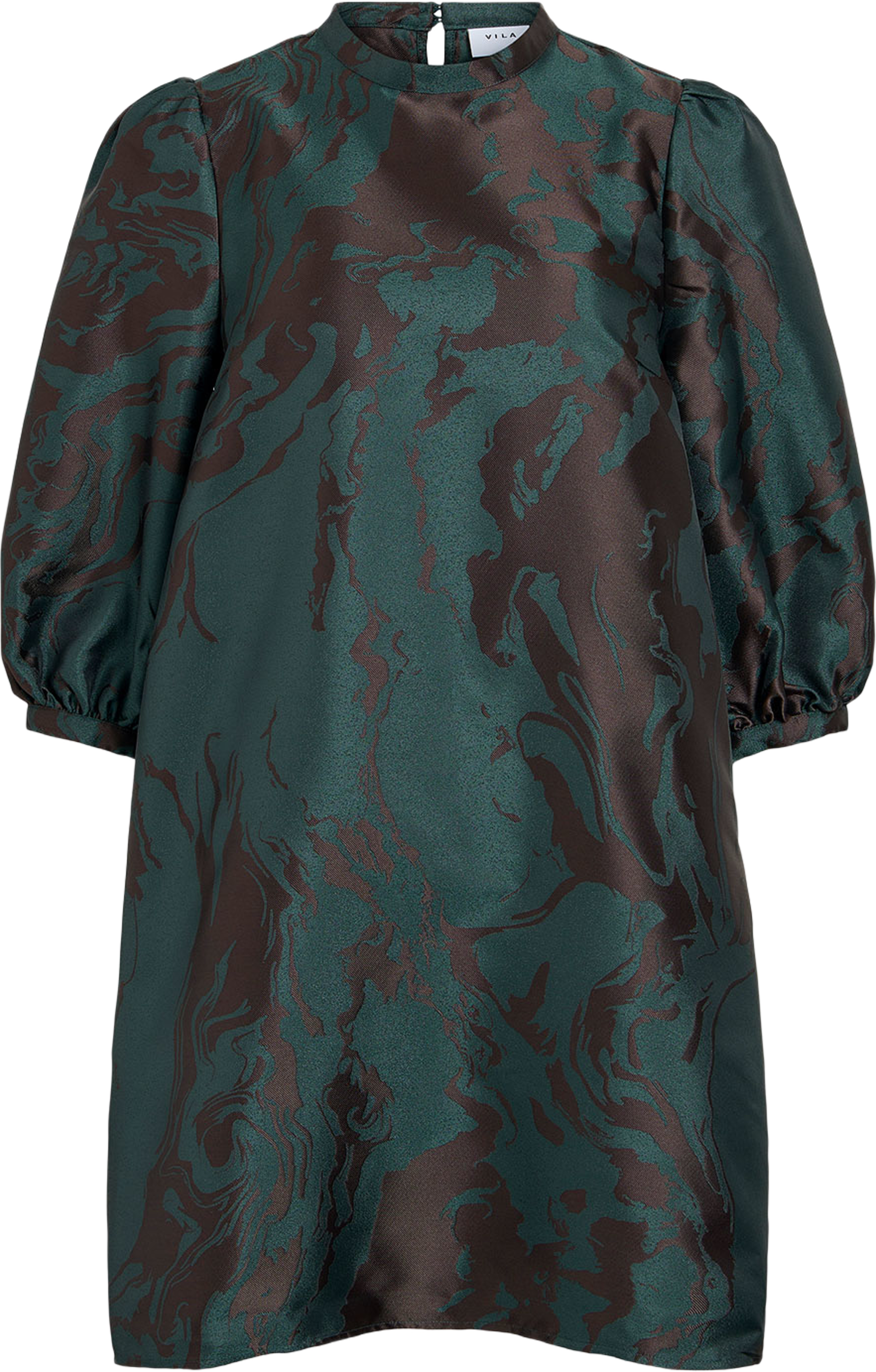 Vilenuna O-Neck Dress, från Vila, i färgen Ponderosa Pine Jaquard. Klicka för att öppna bilden i stort format