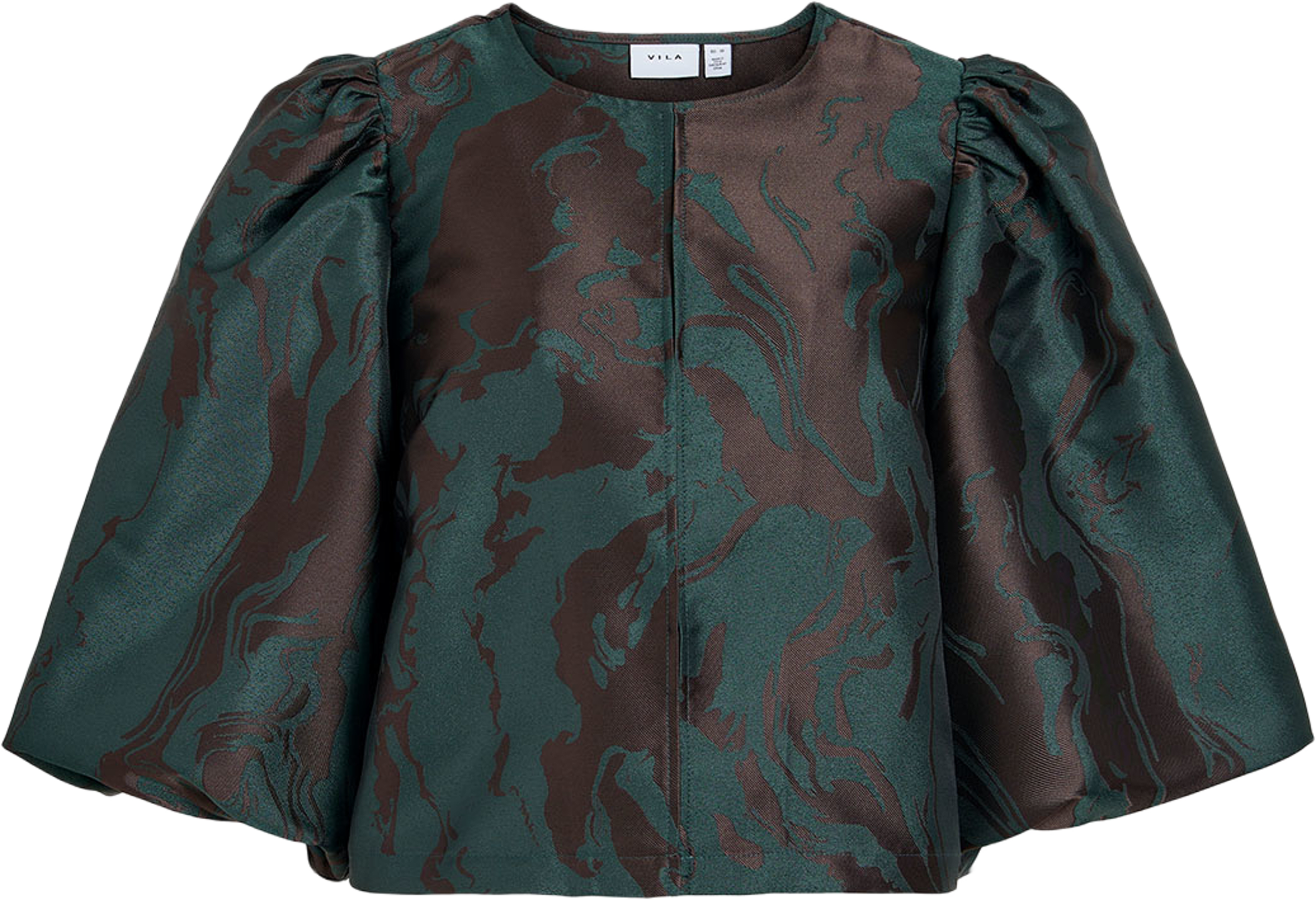 Vilenuna O-Neck Top, från Vila, i färgen Ponderosa Pine Jaquard. Klicka för att öppna bilden i stort format
