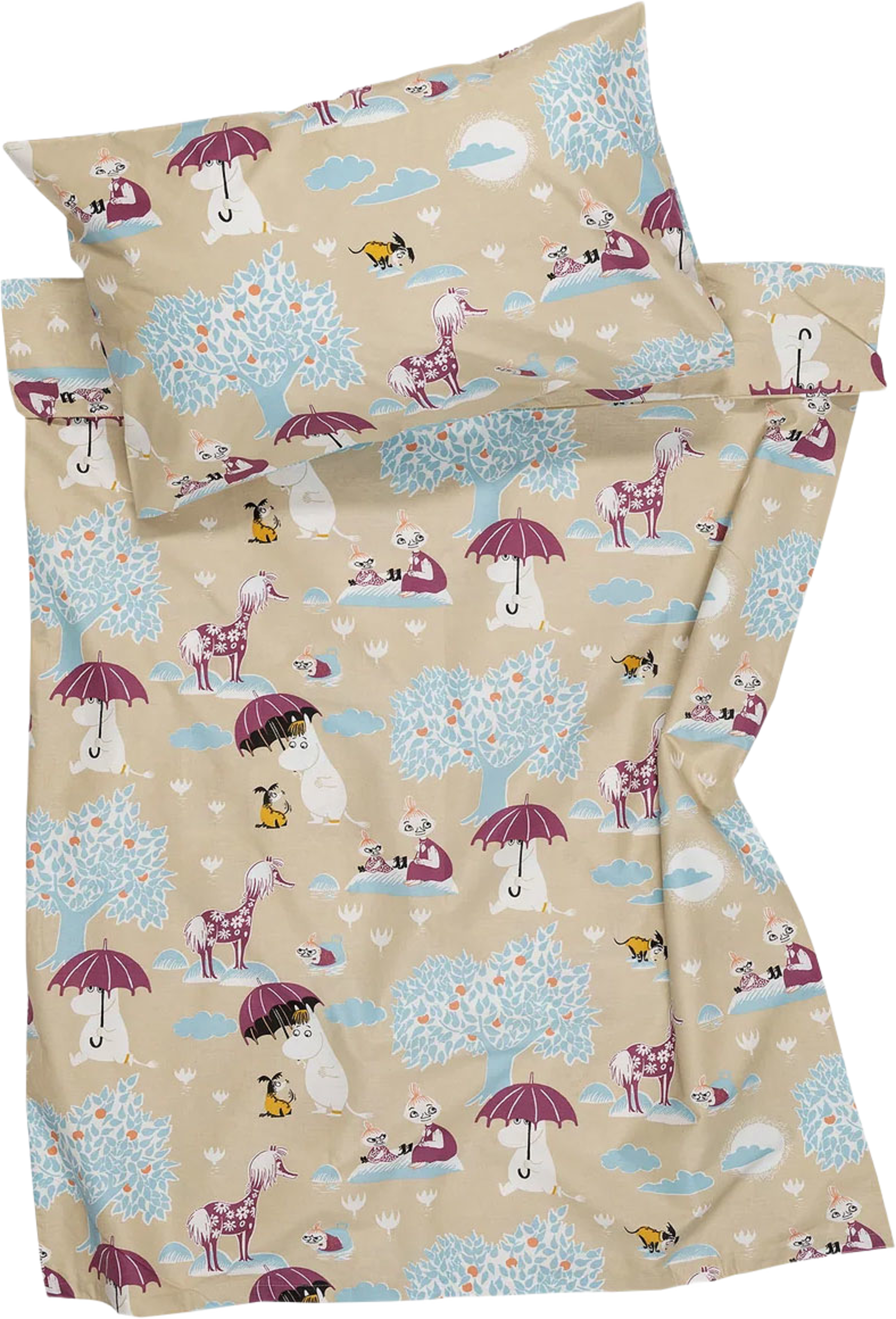 Mumin bäddset 120x160 Under paraplyet GOTS, från Moomin Arabia, i färgen Flerfärgad. Klicka för att öppna bilden i stort format