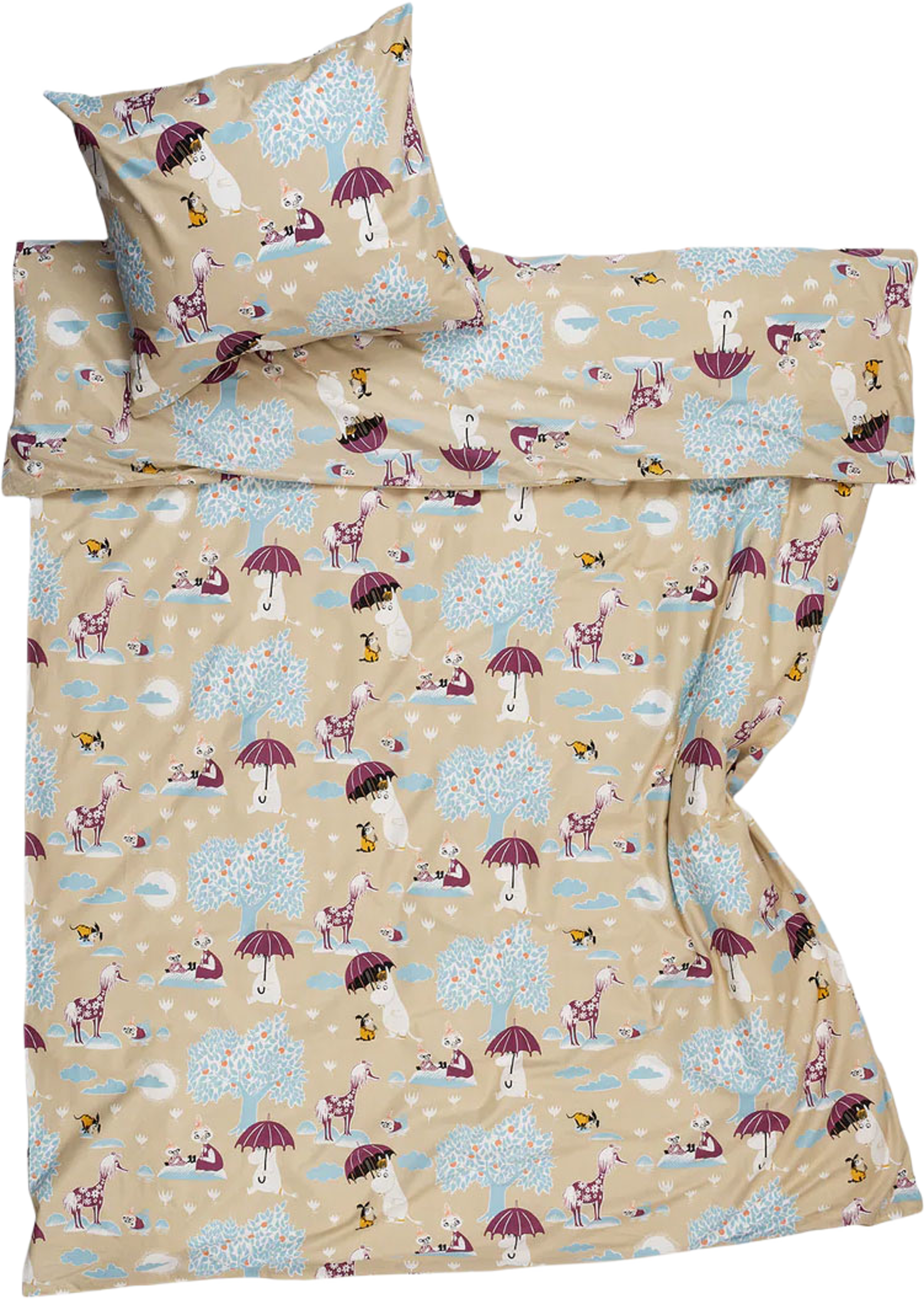 Mumin bäddset 150x210 Under paraplyet GOTS, från Moomin Arabia, i färgen Flerfärgad. Klicka för att öppna bilden i stort format