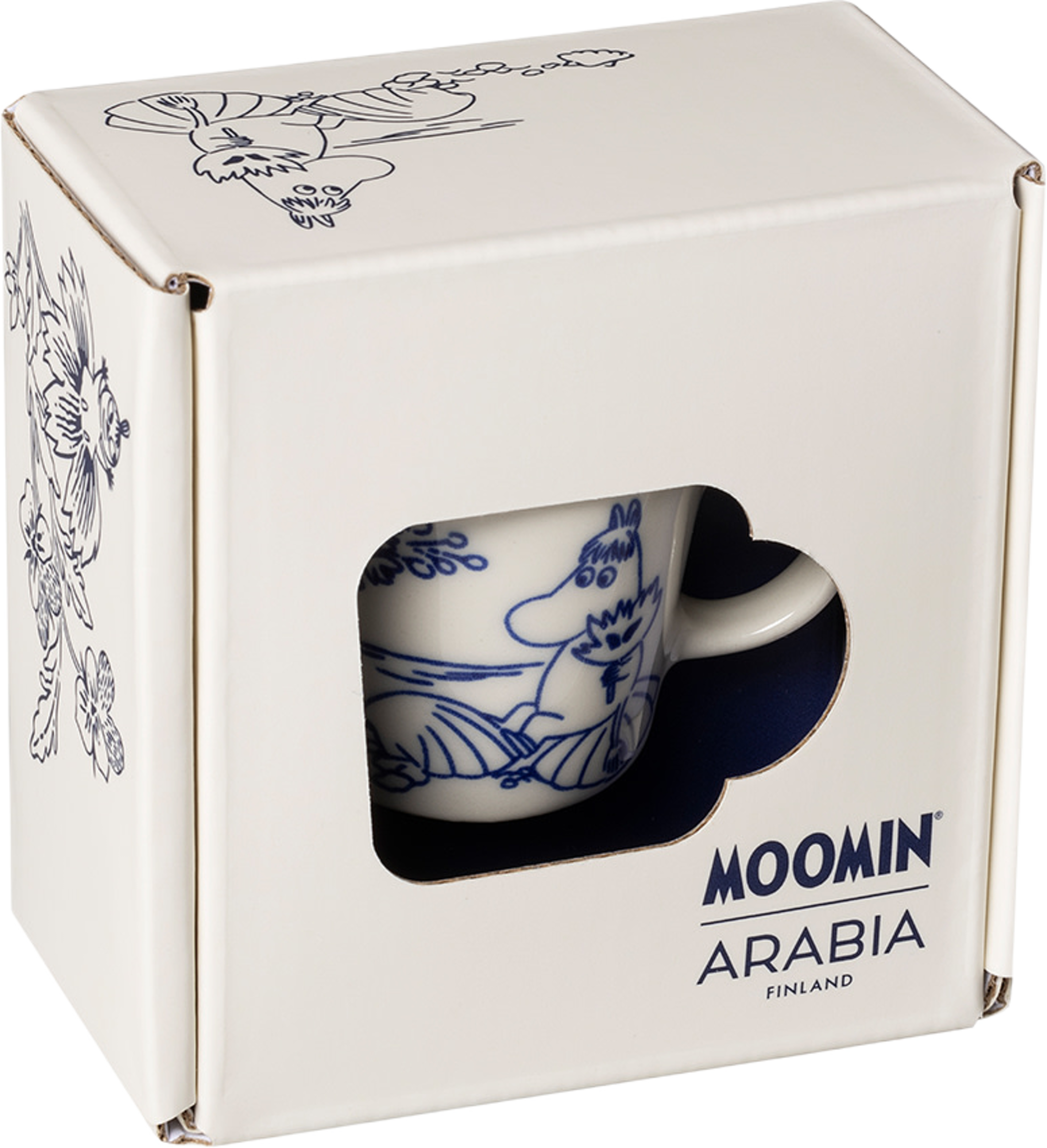 Mumin mini mugg Snorkfröken Box, från Moomin Arabia, i färgen Blå/Vit. Klicka för att öppna bilden i stort format