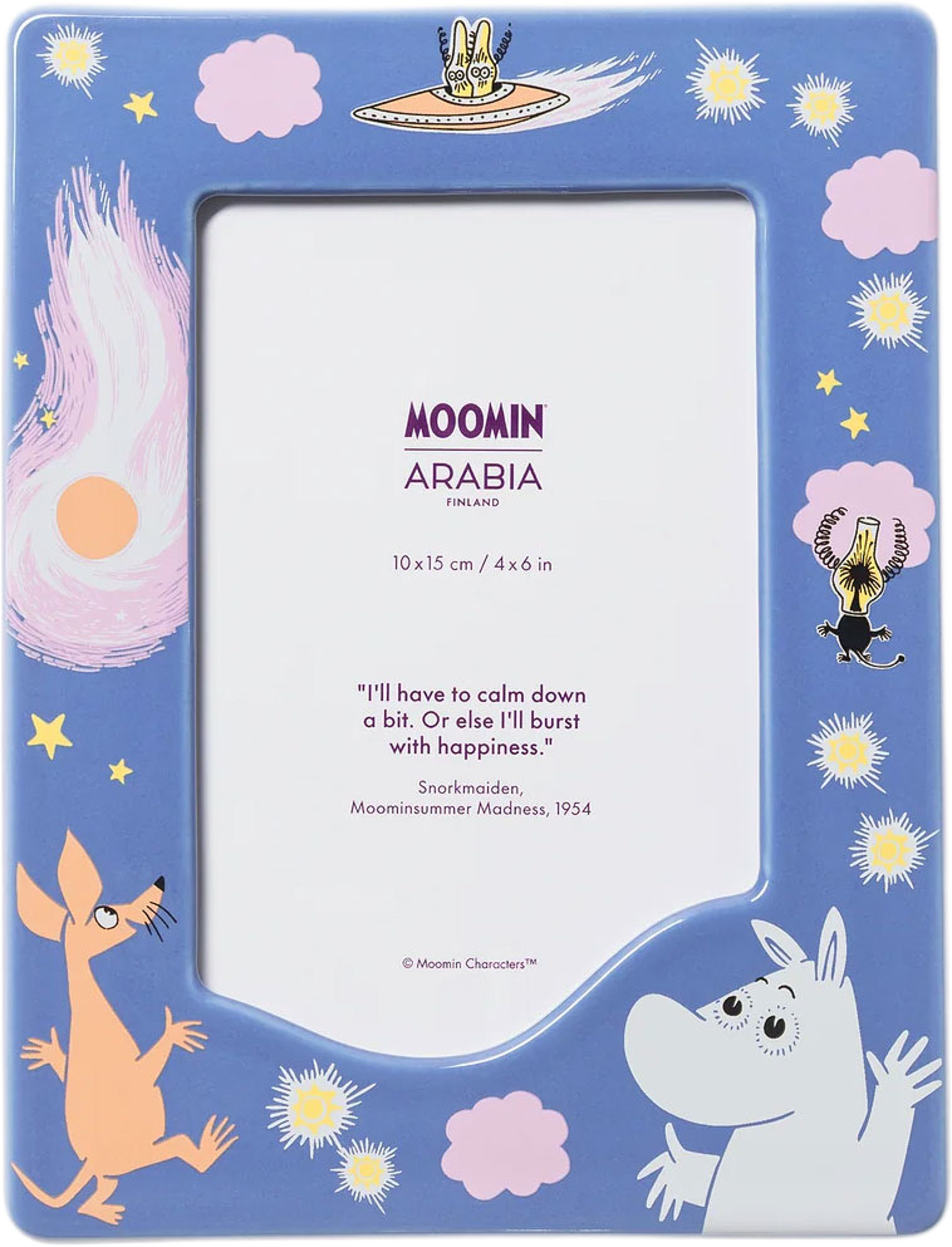 Mumin fotoram 10x15cm Rymdäventyr, från Moomin Arabia, i färgen Blå. Klicka för att öppna bilden i stort format