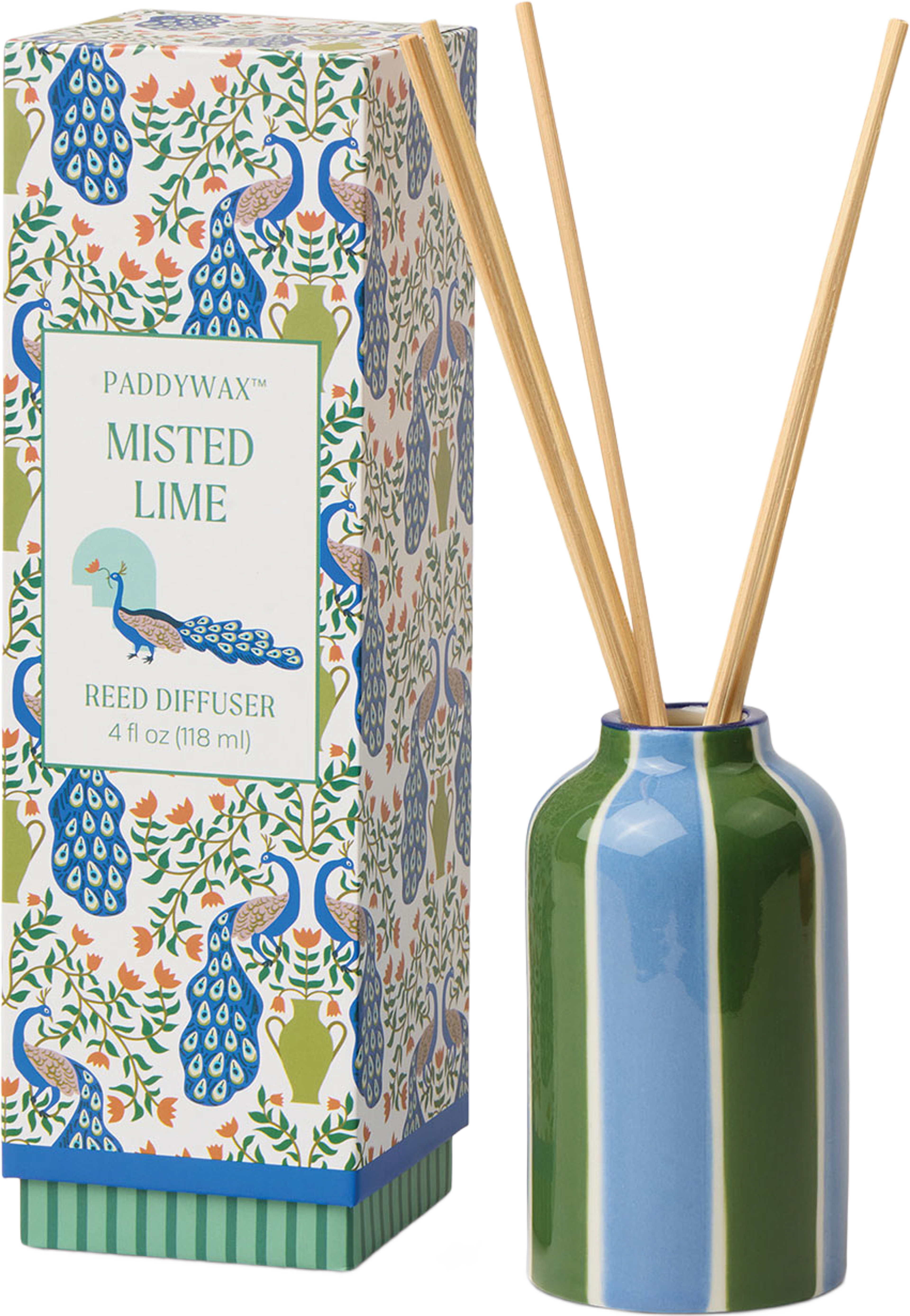 Diffuser i keramik Adopo Peacock 118 ml - Misted Lime, från Paddywax, i färgen Blue. Klicka för att öppna bilden i stort format