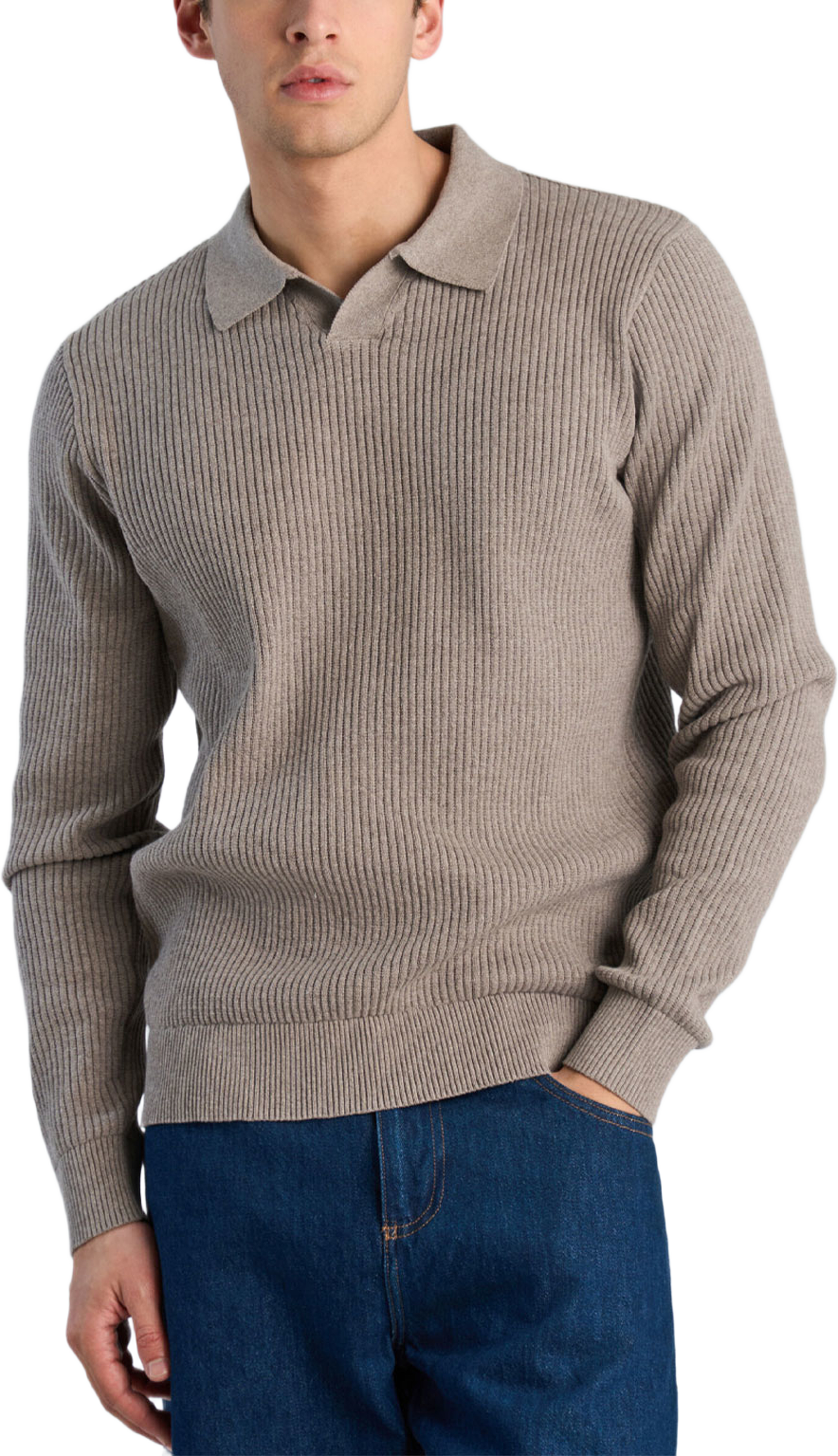 Ribbed button cardigan, från Lindbergh, i färgen Grey Mel. Klicka för att öppna bilden i stort format