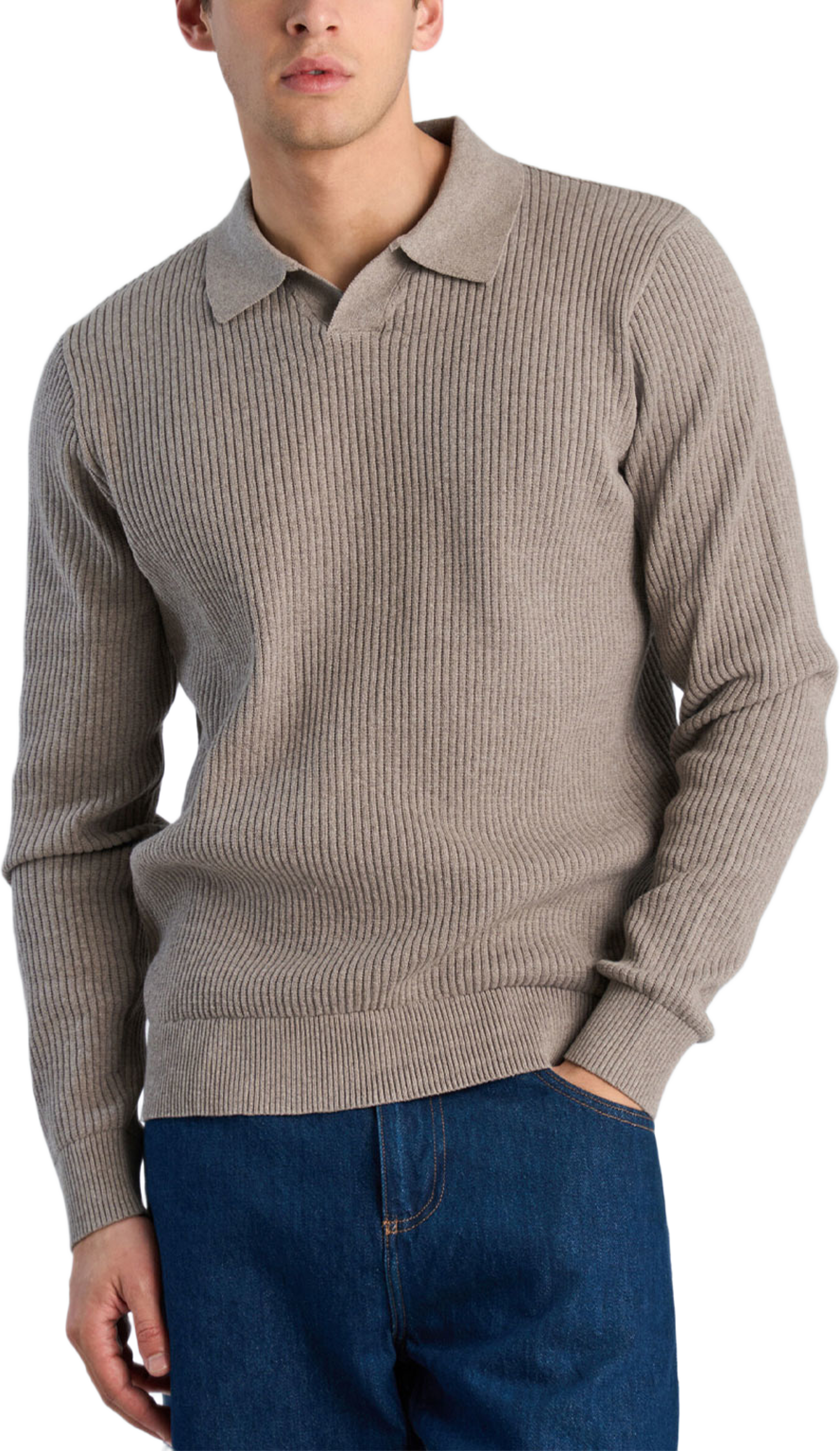 Ribbed button cardigan, från Lindbergh, i färgen Sand Mel. Klicka för att öppna bilden i stort format