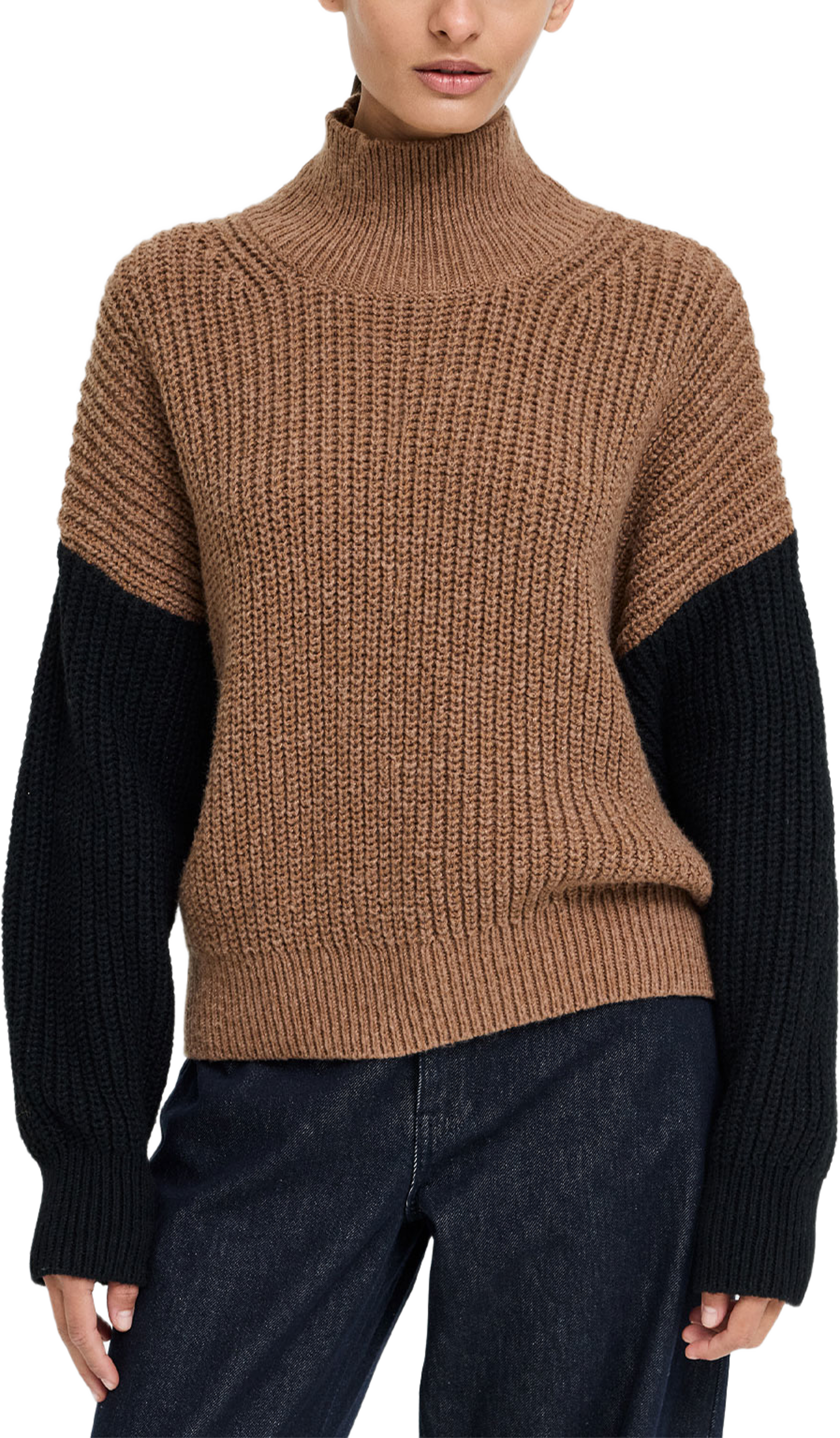 Iona Brown Colour Block Roll Neck Jumper, från French Connection, i färgen Black/Toffee Brown. Klicka för att öppna bilden i stort format