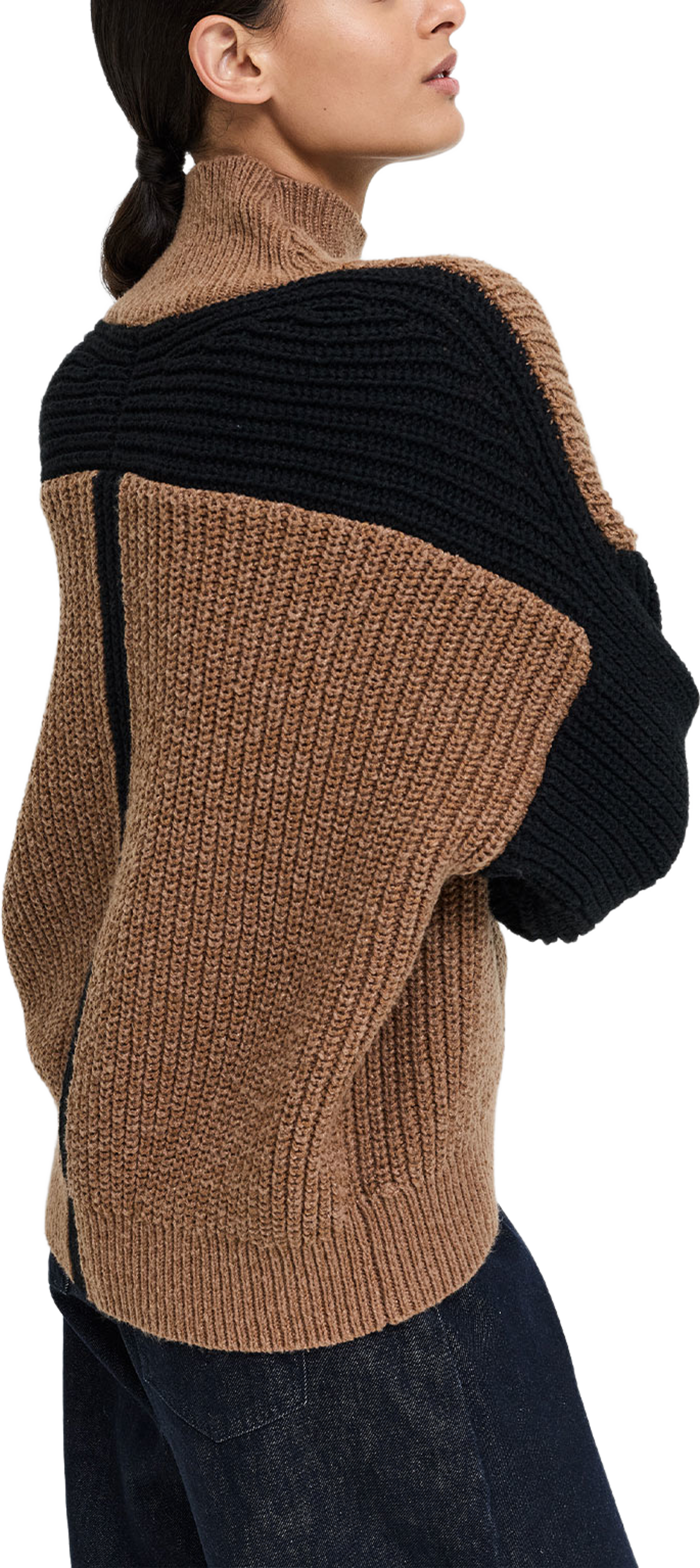 Iona Brown Colour Block Roll Neck Jumper, från French Connection, i färgen Black/Toffee Brown. Klicka för att öppna bilden i stort format
