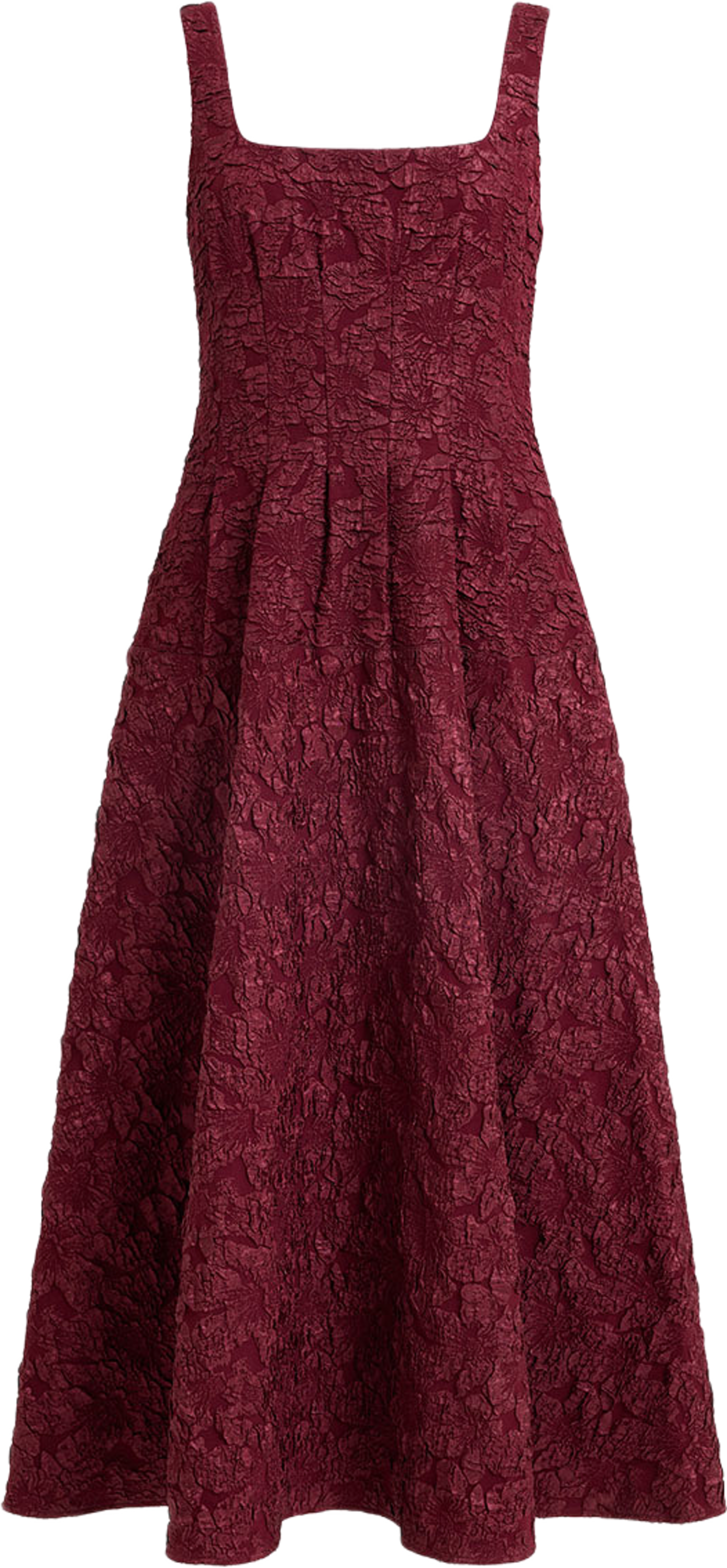 Milenda Burgundy Floral Jacquard Midi Dress, från French Connection, i färgen Cherry Liqueur. Klicka för att öppna bilden i stort format
