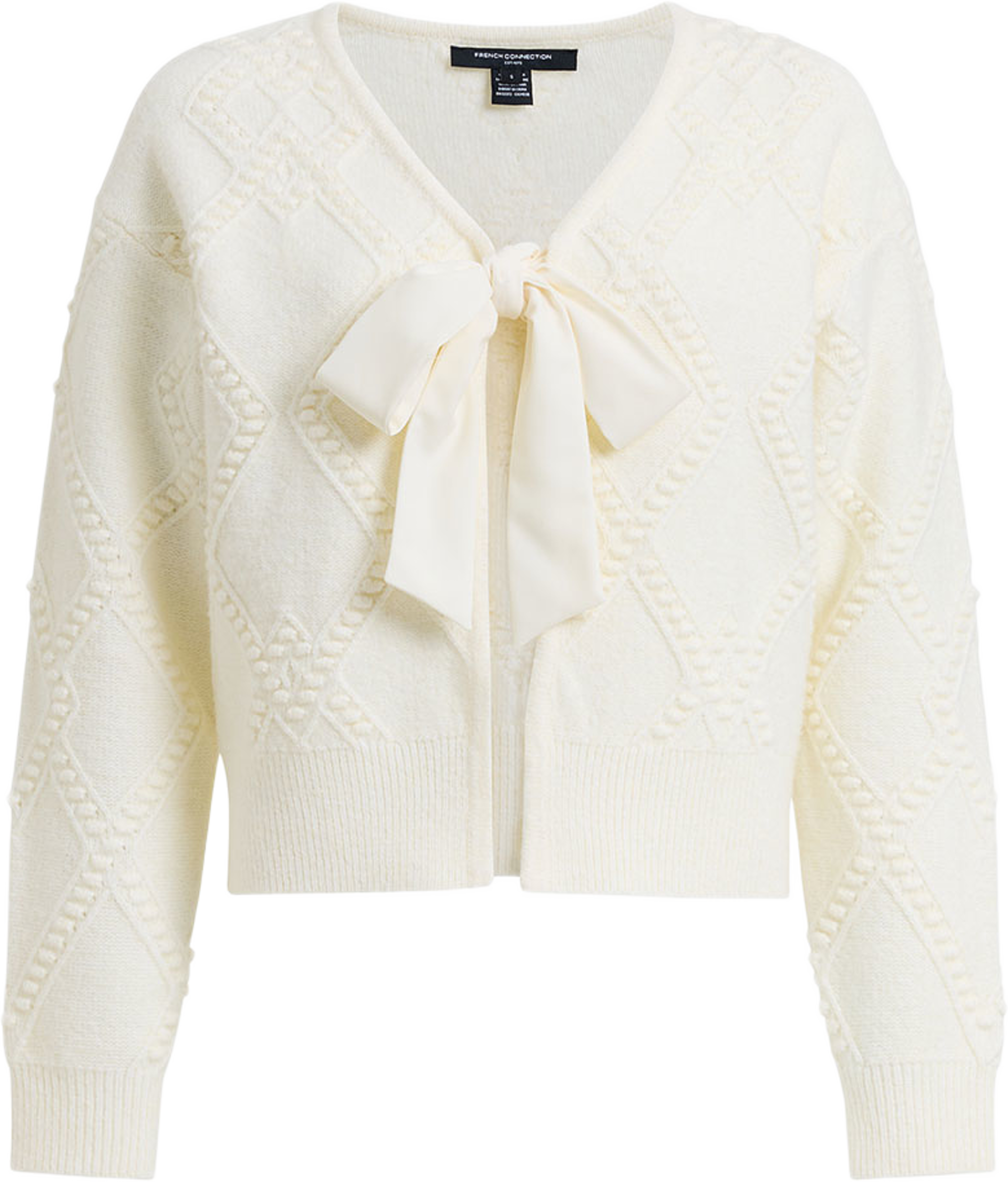 Kitty Recycled Cream Bobble Bow Cardigan, från French Connection, i färgen Porcelain Cream. Klicka för att öppna bilden i stort format