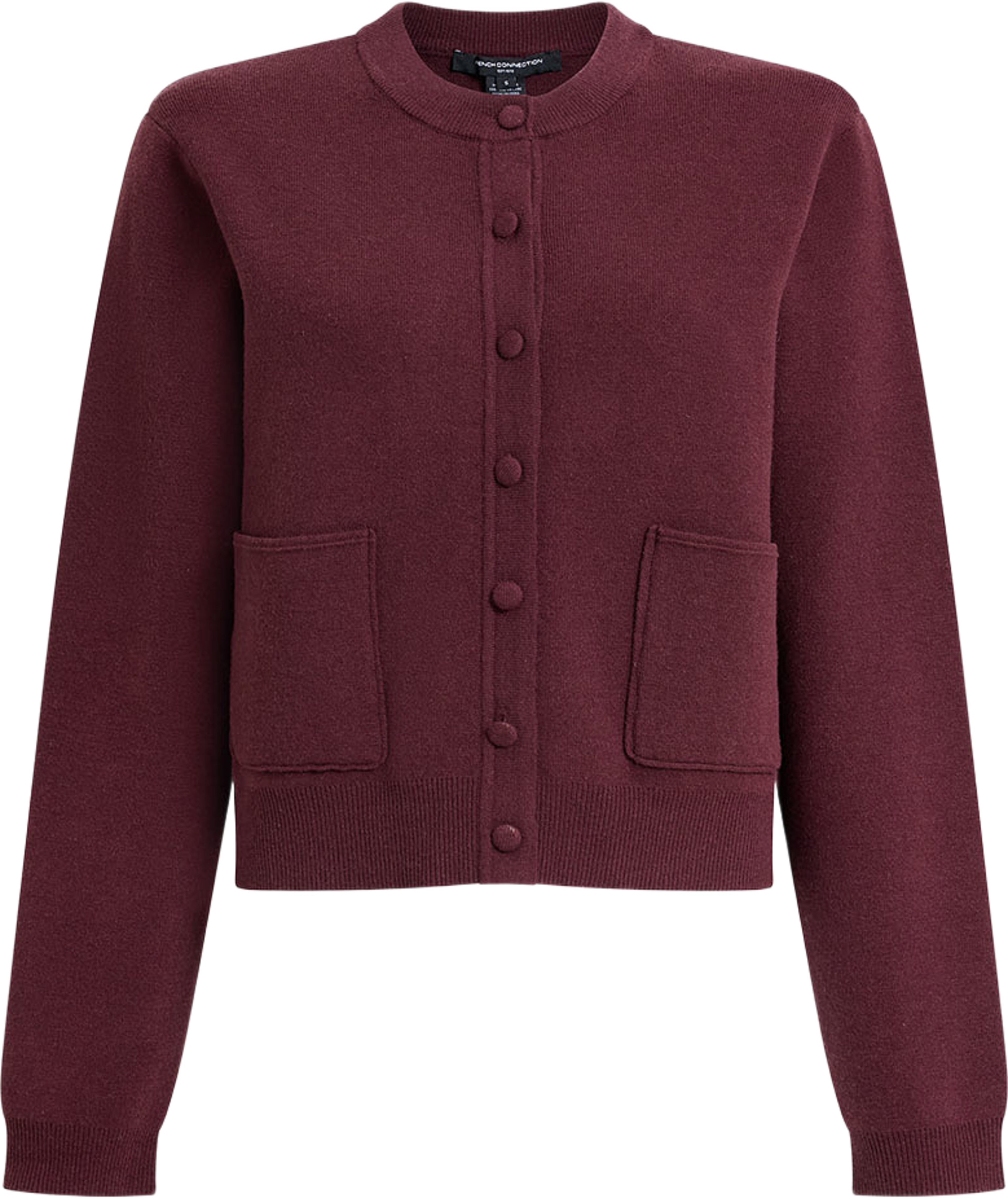 Riri Burgundy Knit Button Through Cardigan, från French Connection, i färgen Cherry Liqueur. Klicka för att öppna bilden i stort format