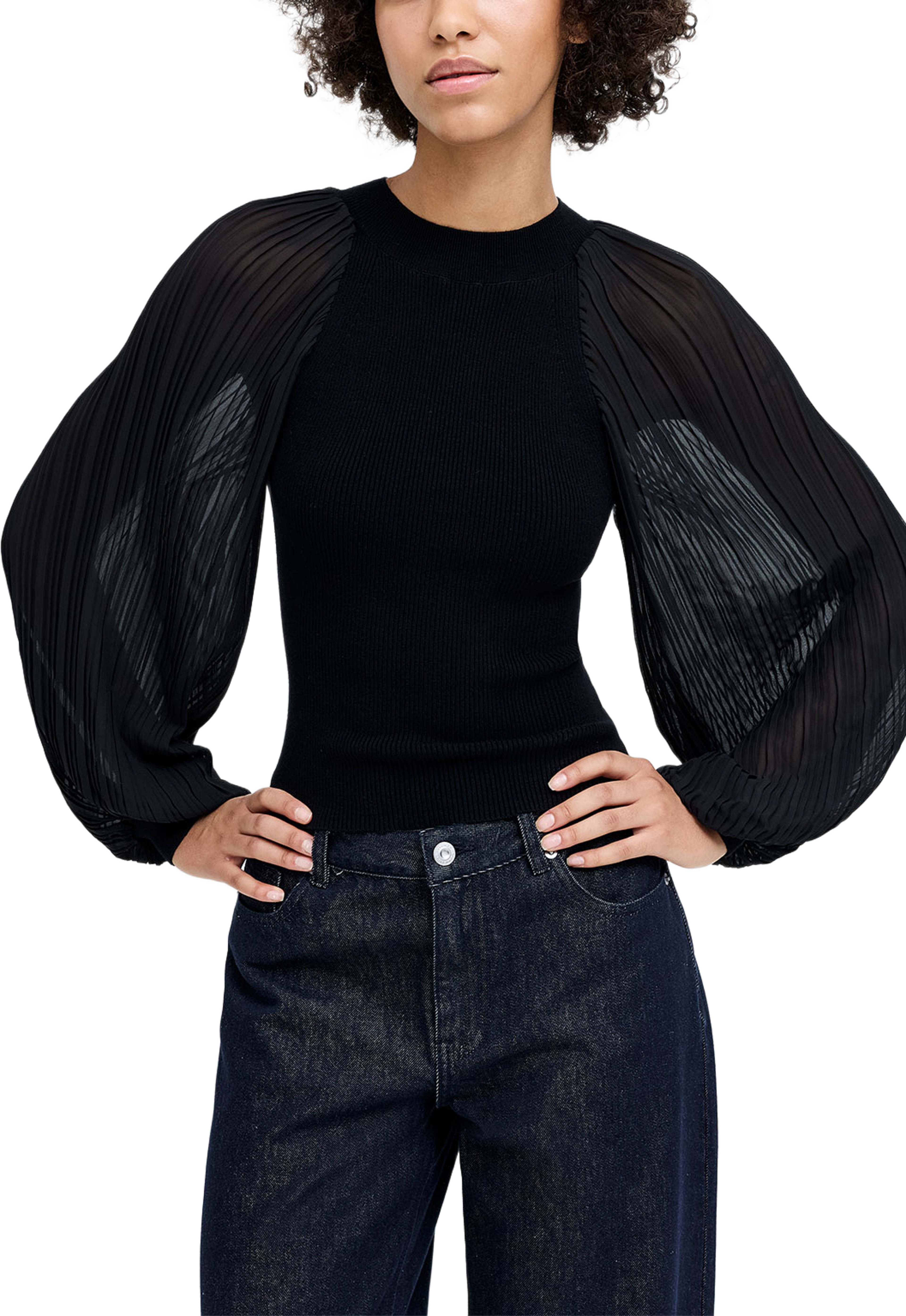 Krista Pleated Sleeve Knit Top, från French Connection, i färgen Black. Klicka för att öppna bilden i stort format