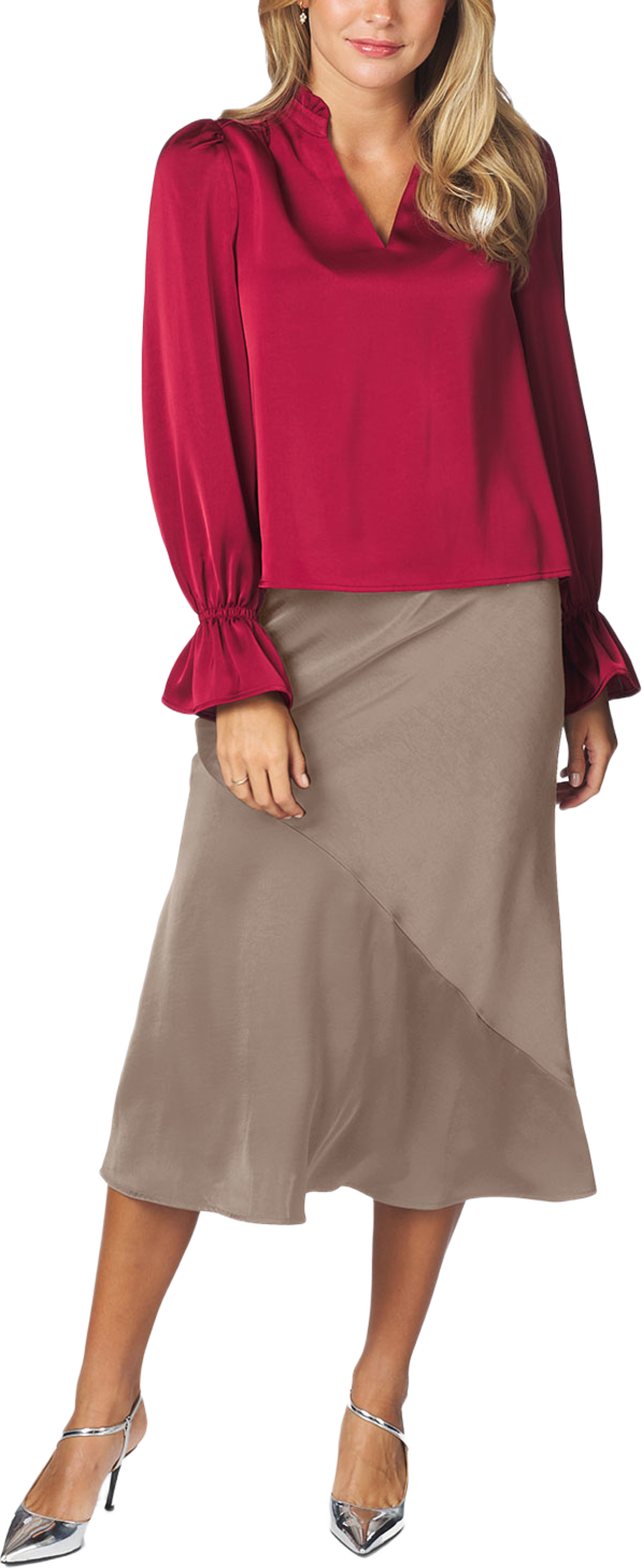 Aurora Heavy Sateen Blouse, från Neo Noir, i färgen Dark Red. Klicka för att öppna bilden i stort format