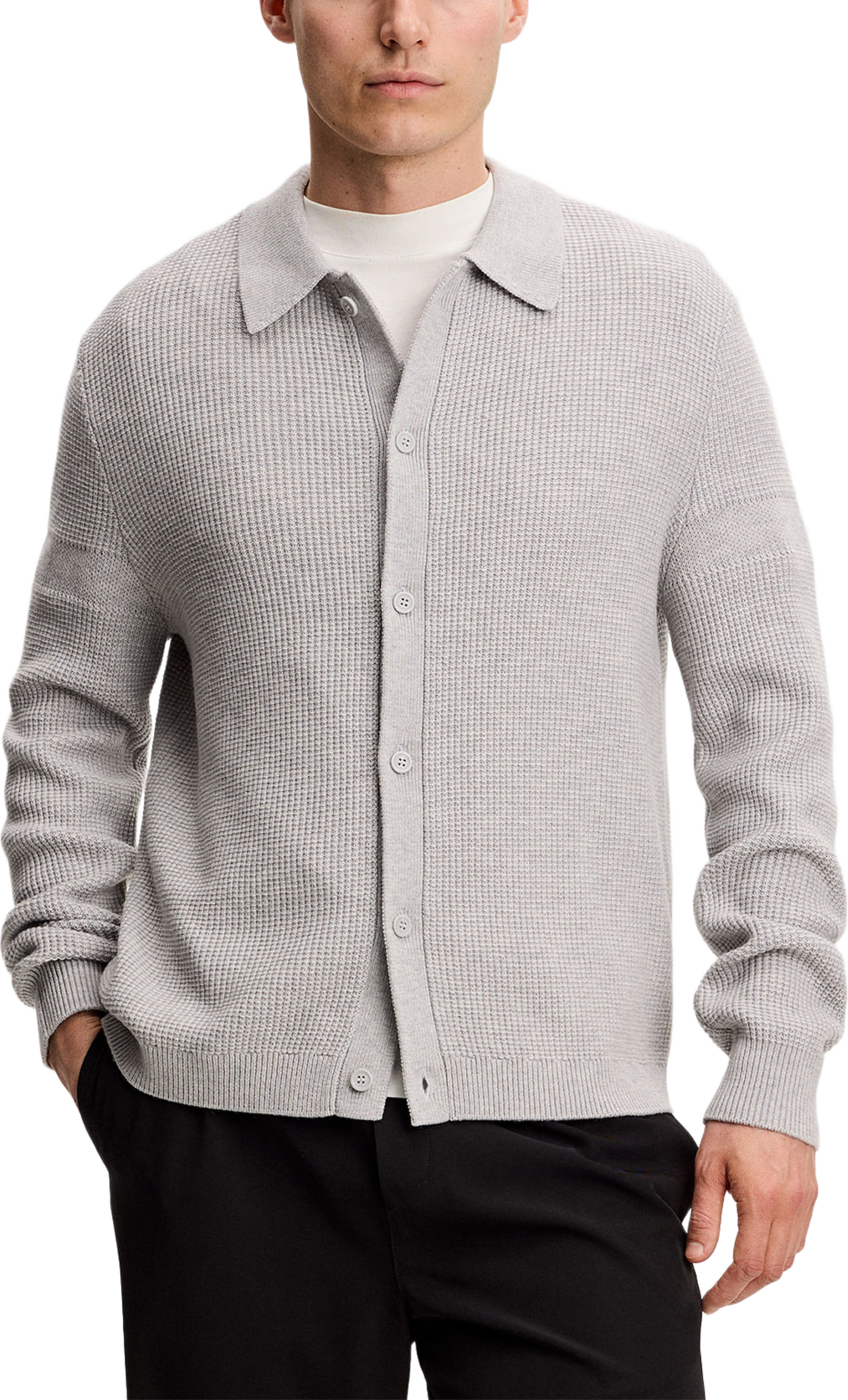 Willem Polo Cardigan, från J.Lindeberg, i färgen Light Grey Melange. Klicka för att öppna bilden i stort format