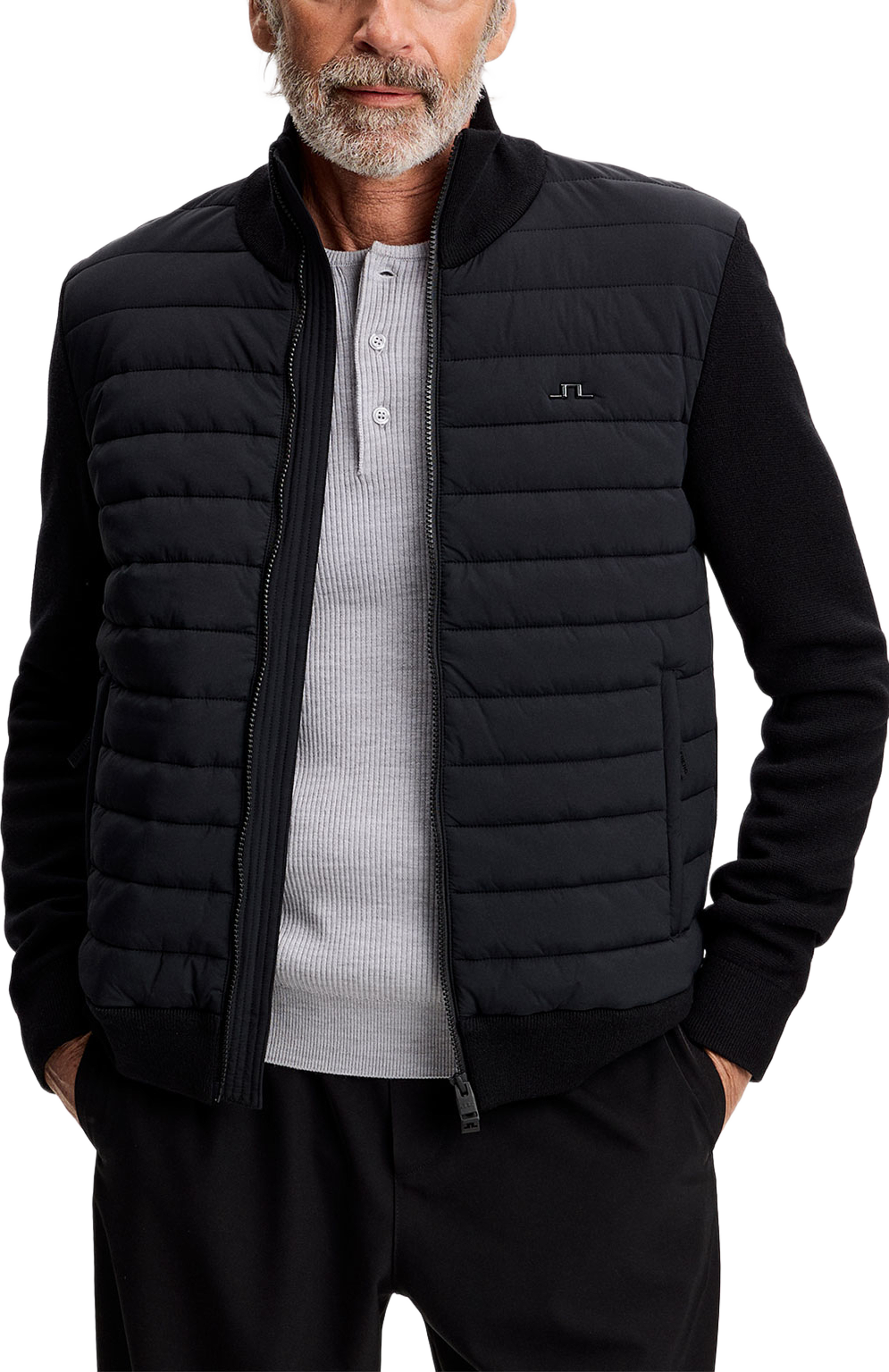 Boen Knit Hybrid Jacket, från J.Lindeberg, i färgen Black. Klicka för att öppna bilden i stort format