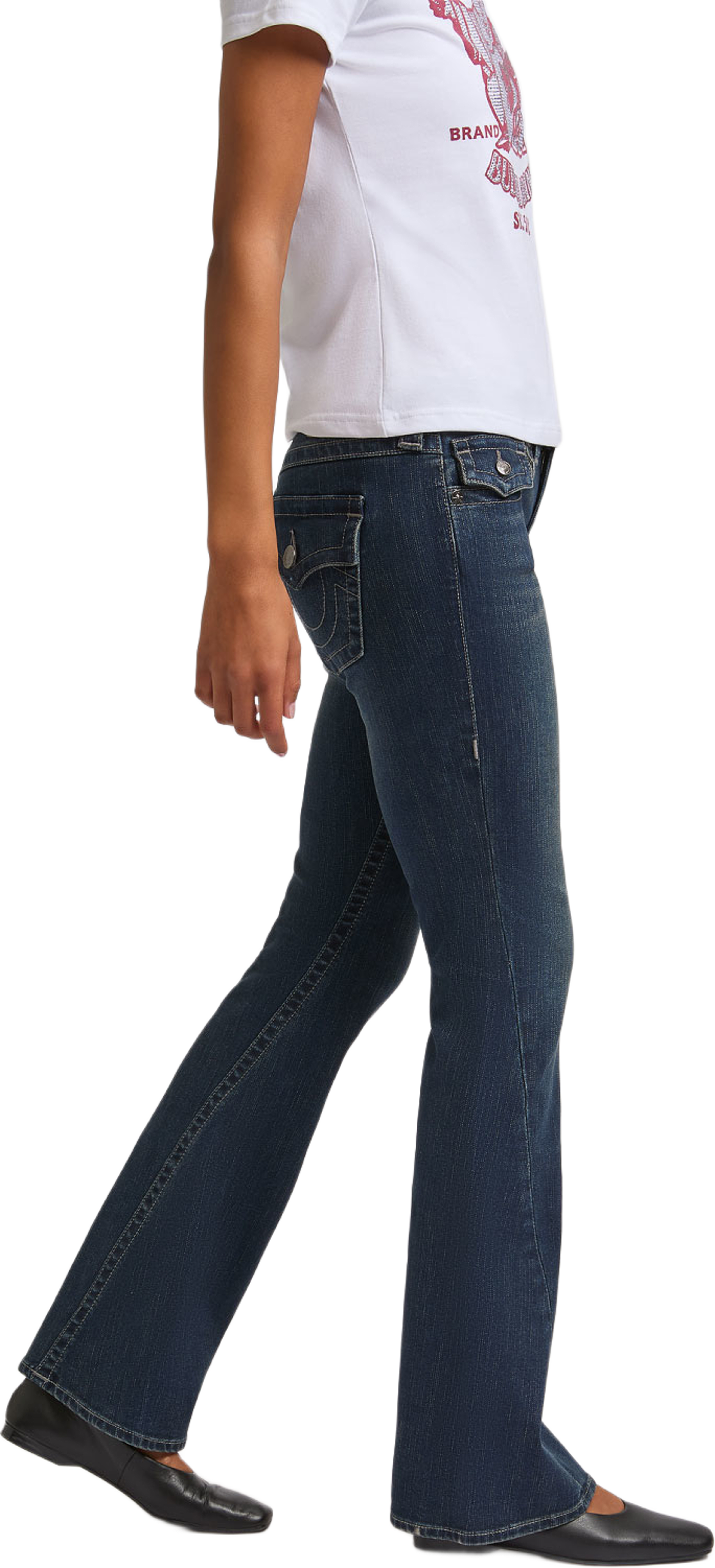 Joey Low Rise Flare Flap, från True Religion, i färgen Heather. Klicka för att öppna bilden i stort format