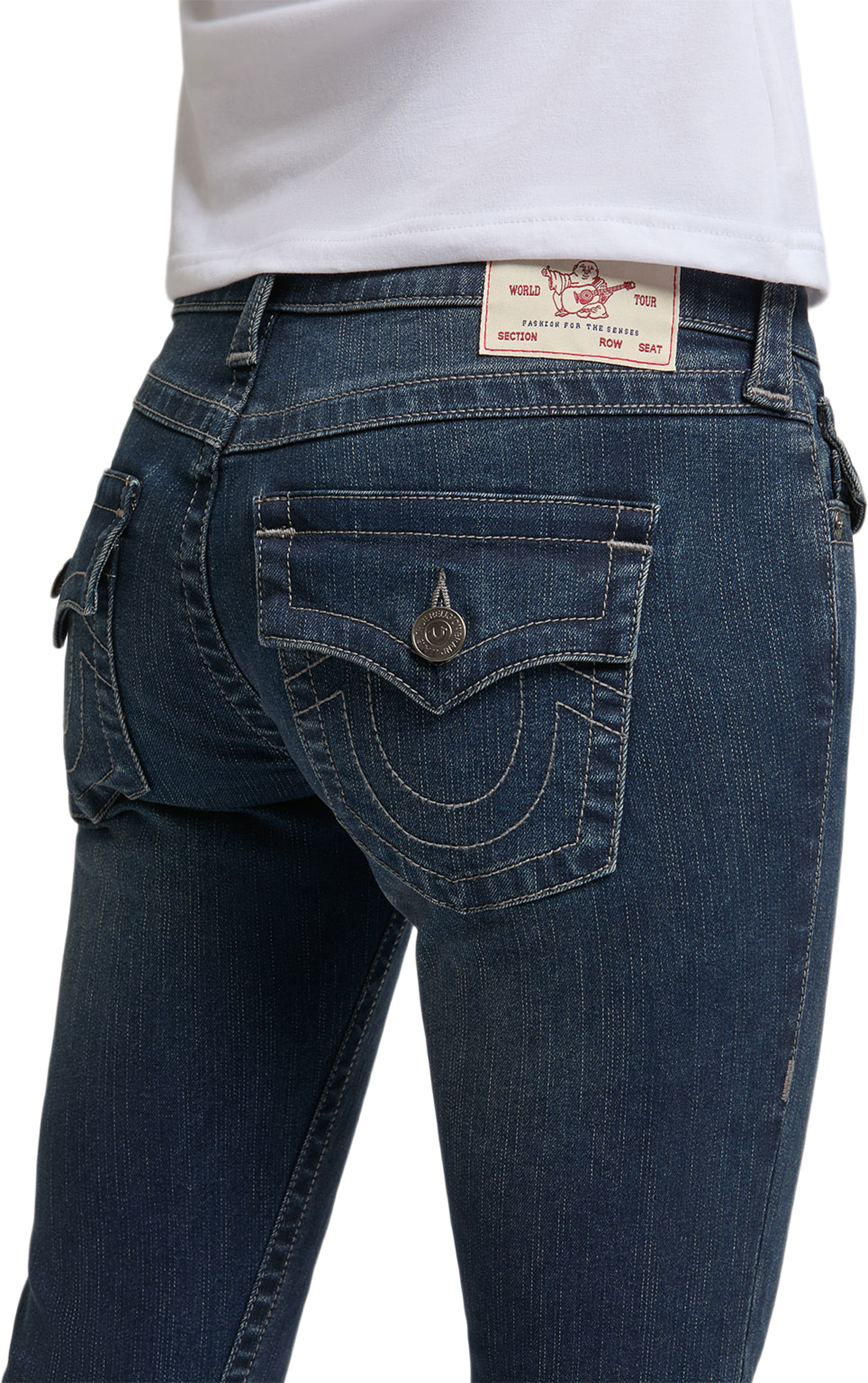 Joey Low Rise Flare Flap, från True Religion, i färgen Heather. Klicka för att öppna bilden i stort format