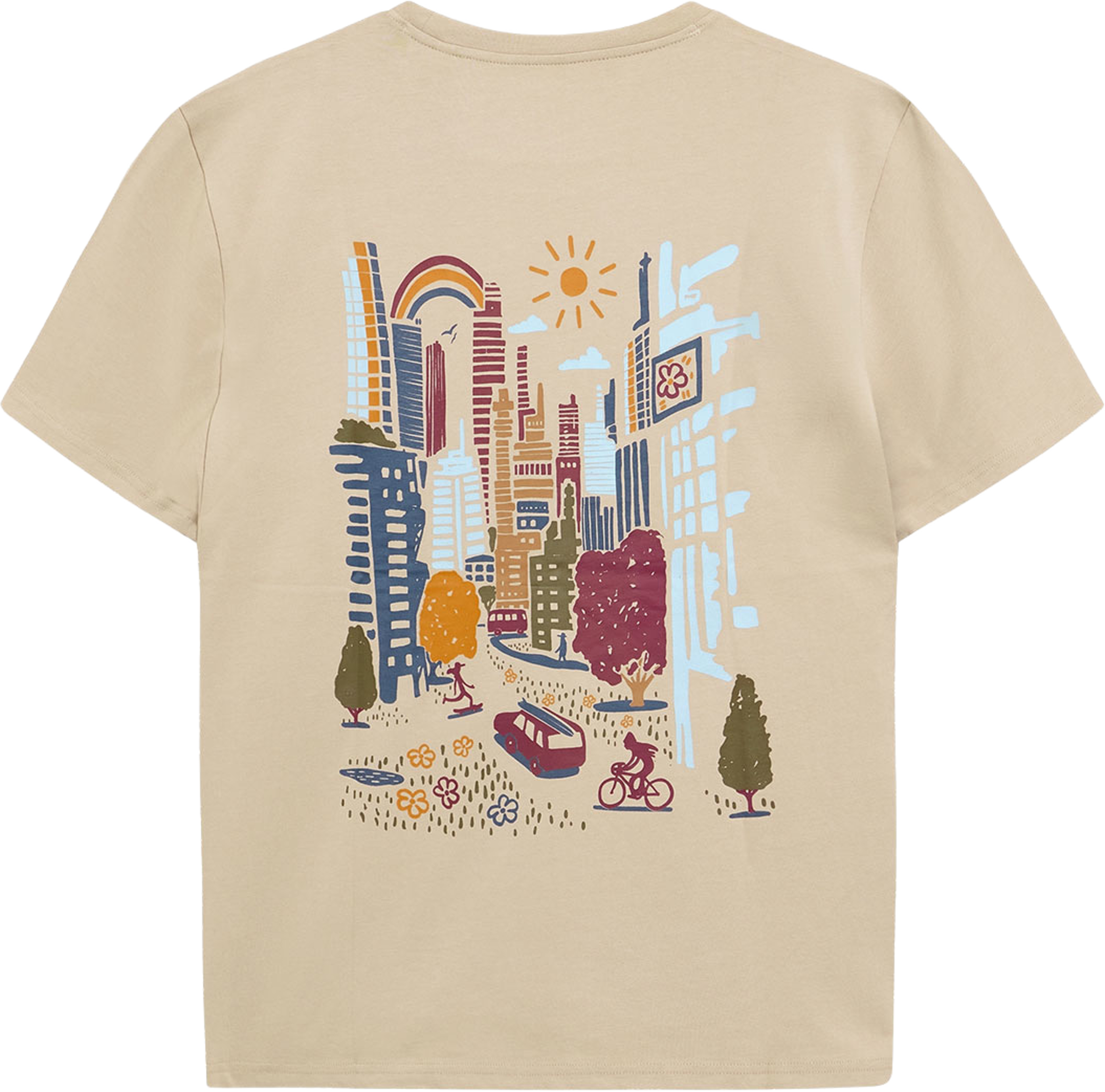 Back Print T-Shirt, från Knowledge Cotton Apparel, i färgen 1228 Light Feather Gray. Klicka för att öppna bilden i stort format
