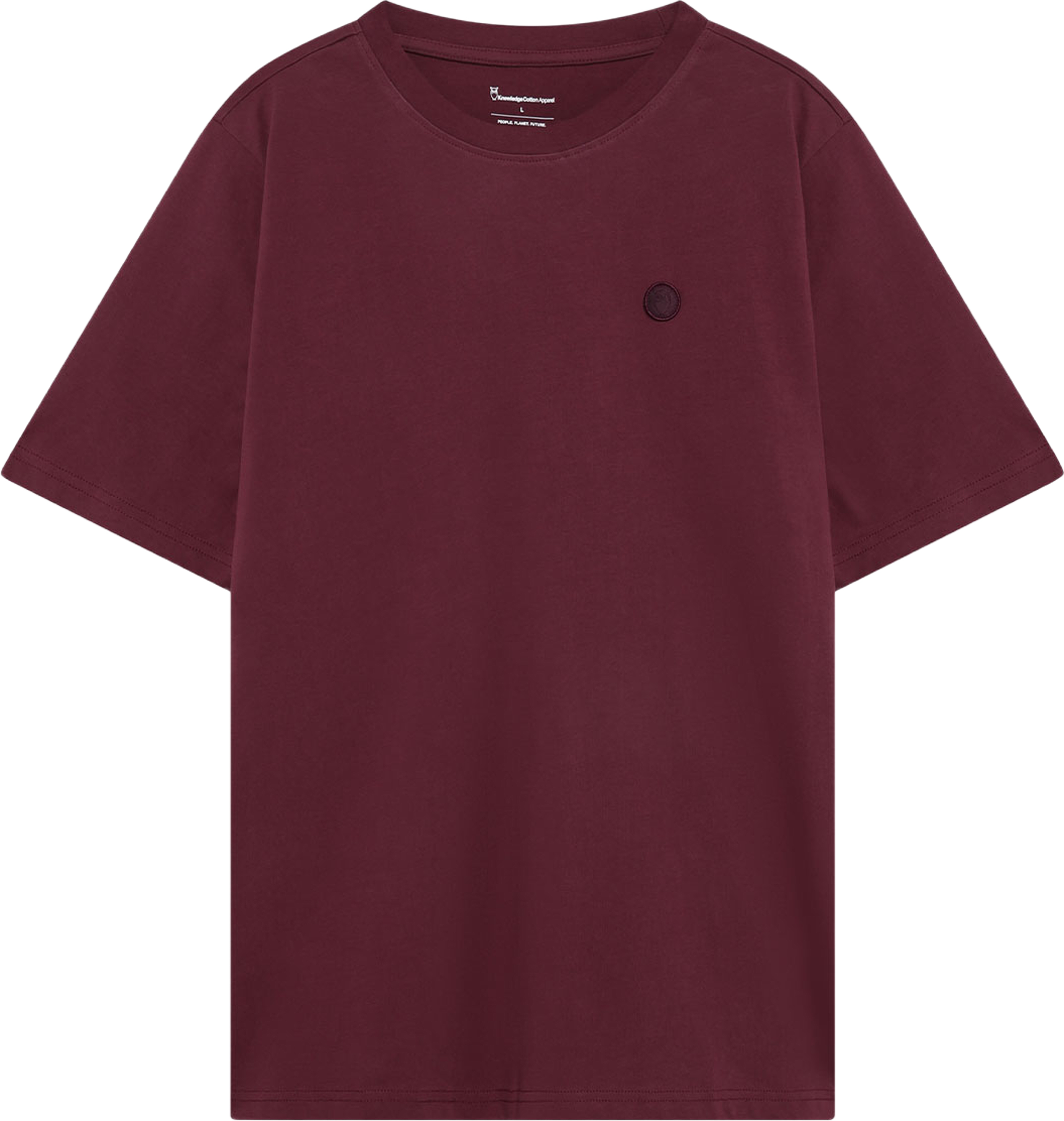LOKE badge tee - GOTS/Vegan, från Knowledge Cotton Apparel, i färgen 1500 Burgundy. Klicka för att öppna bilden i stort format