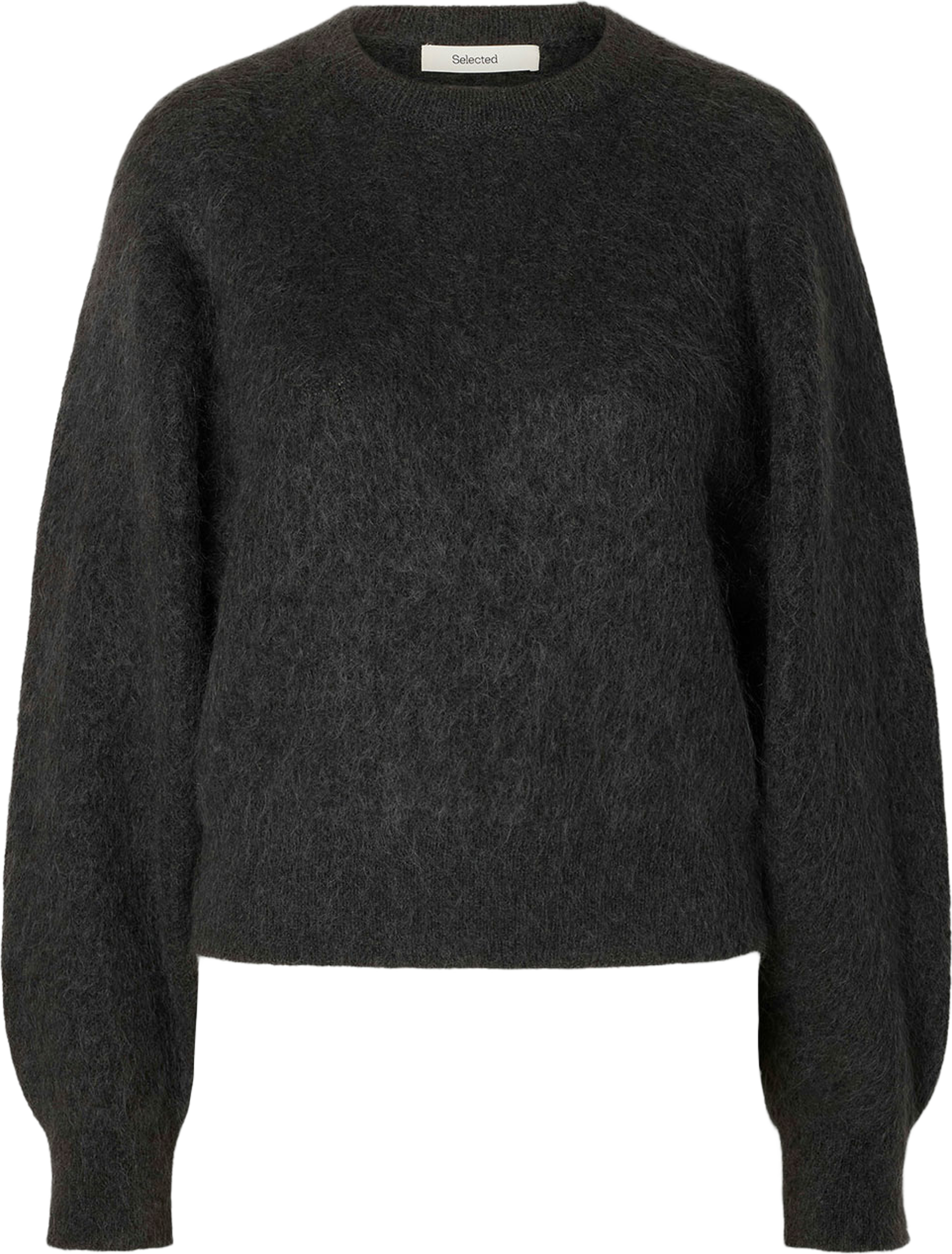 Mira Knit Short O-Neck Shirt, från Selected, i färgen Asphalt. Klicka för att öppna bilden i stort format
