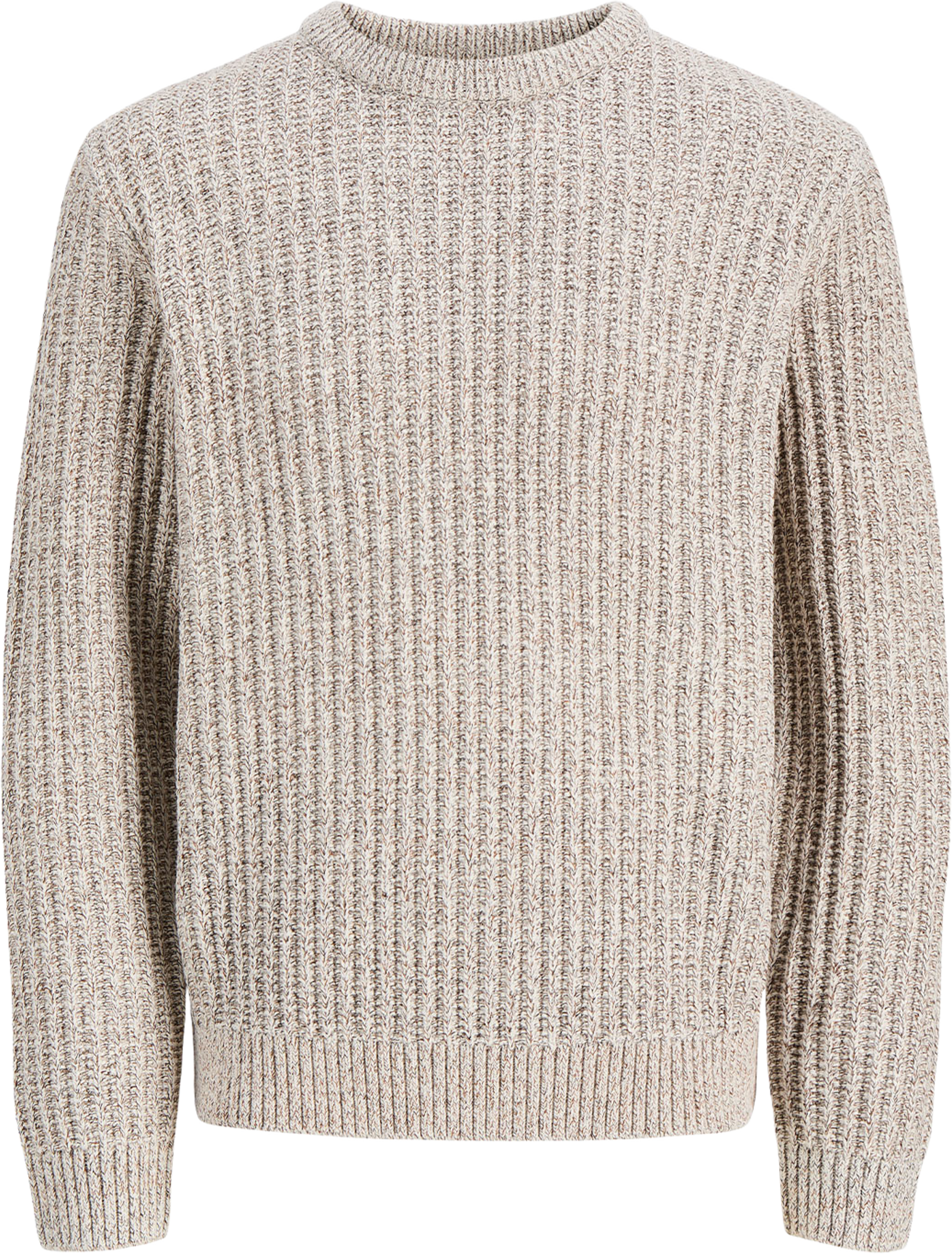 Jaxon Knit Crewneck, från Jack & Jones, i färgen Sea Salt Twisted Mulch + Monks Robe. Klicka för att öppna bilden i stort format