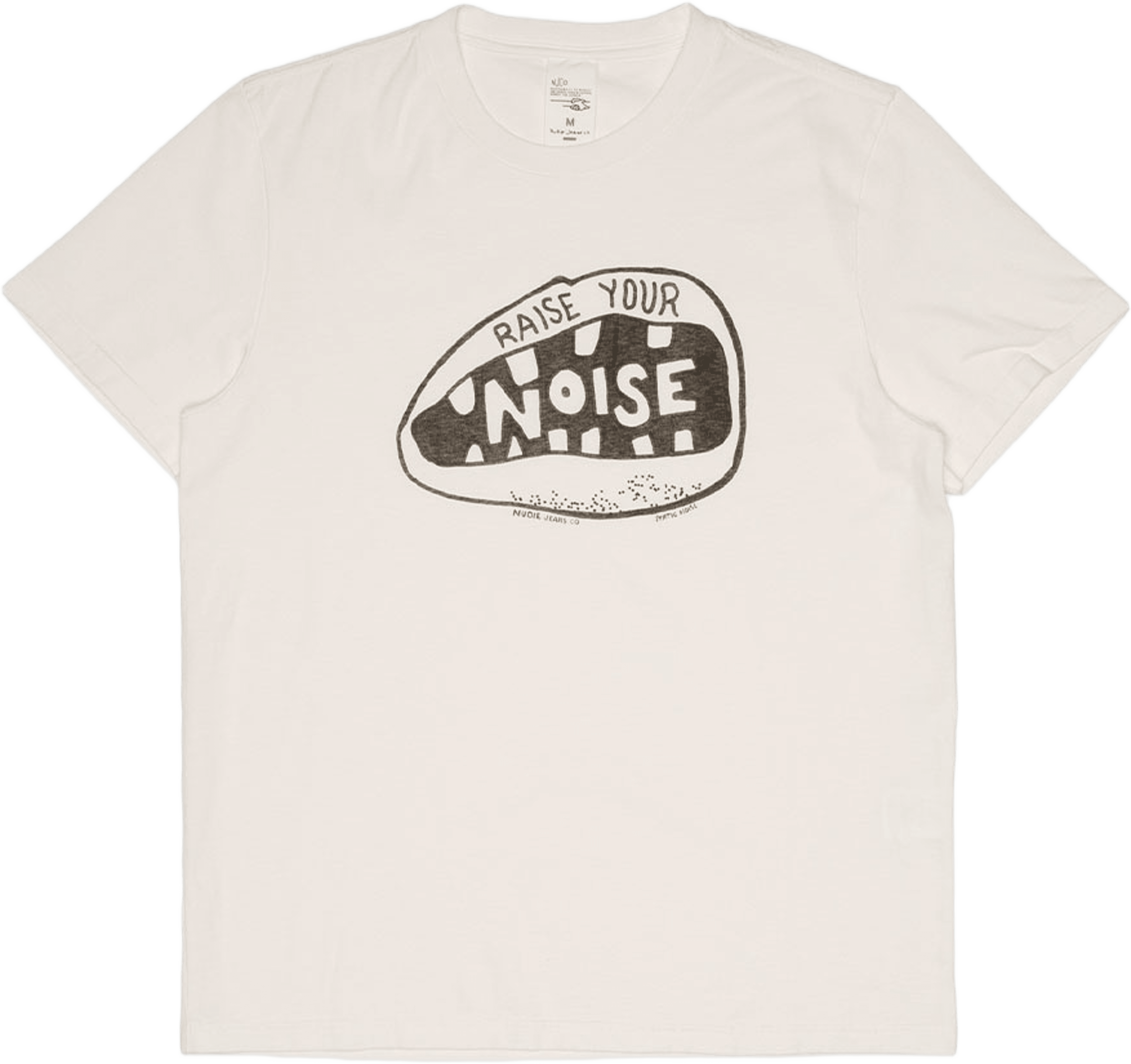Roy T-Shirt Raise Your Noise Chalk White, från Nudie Jeans, i färgen Chalk White. Klicka för att öppna bilden i stort format