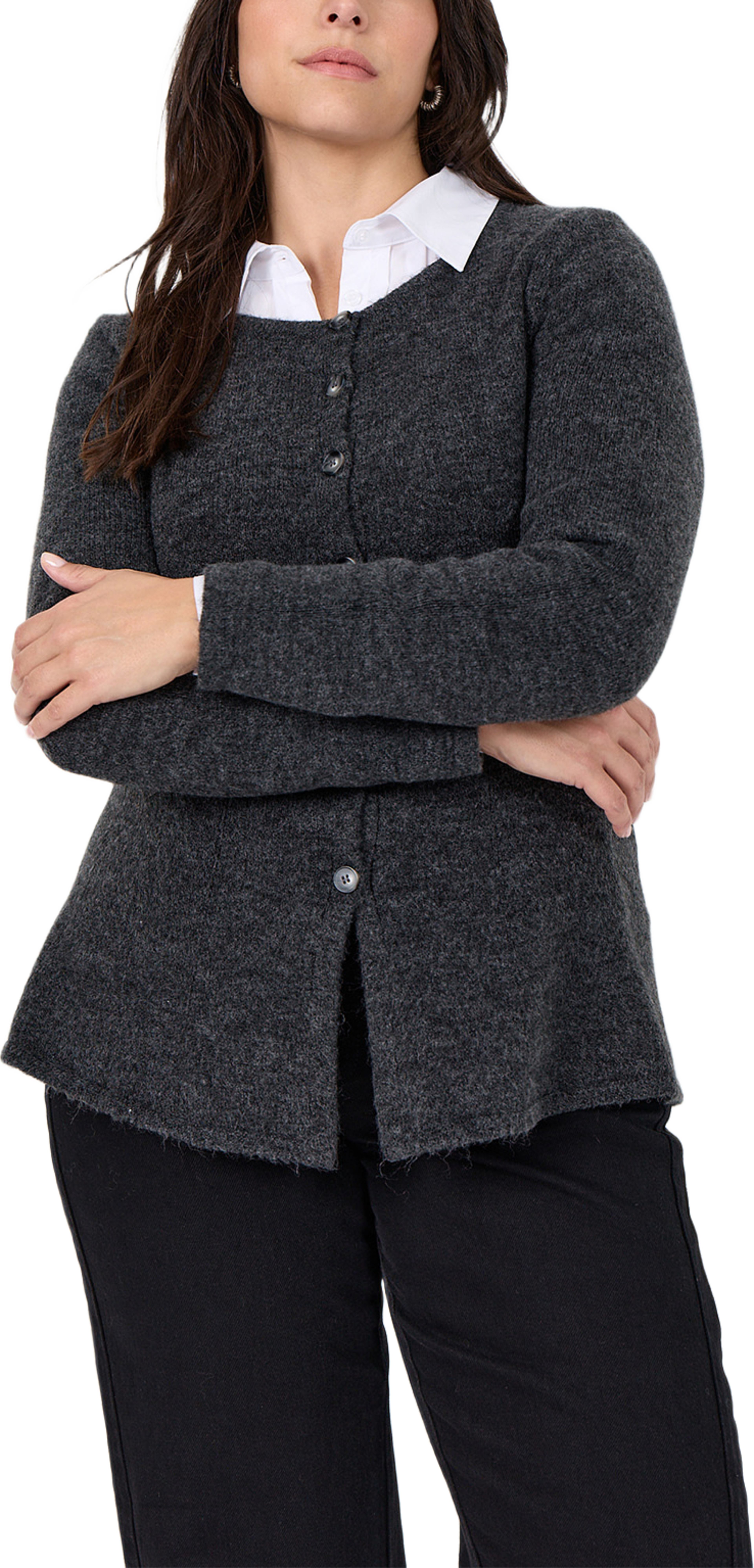 Tonja 25 Cardigan, från Wasabi Concept, i färgen Med. Grey Melange. Klicka för att öppna bilden i stort format