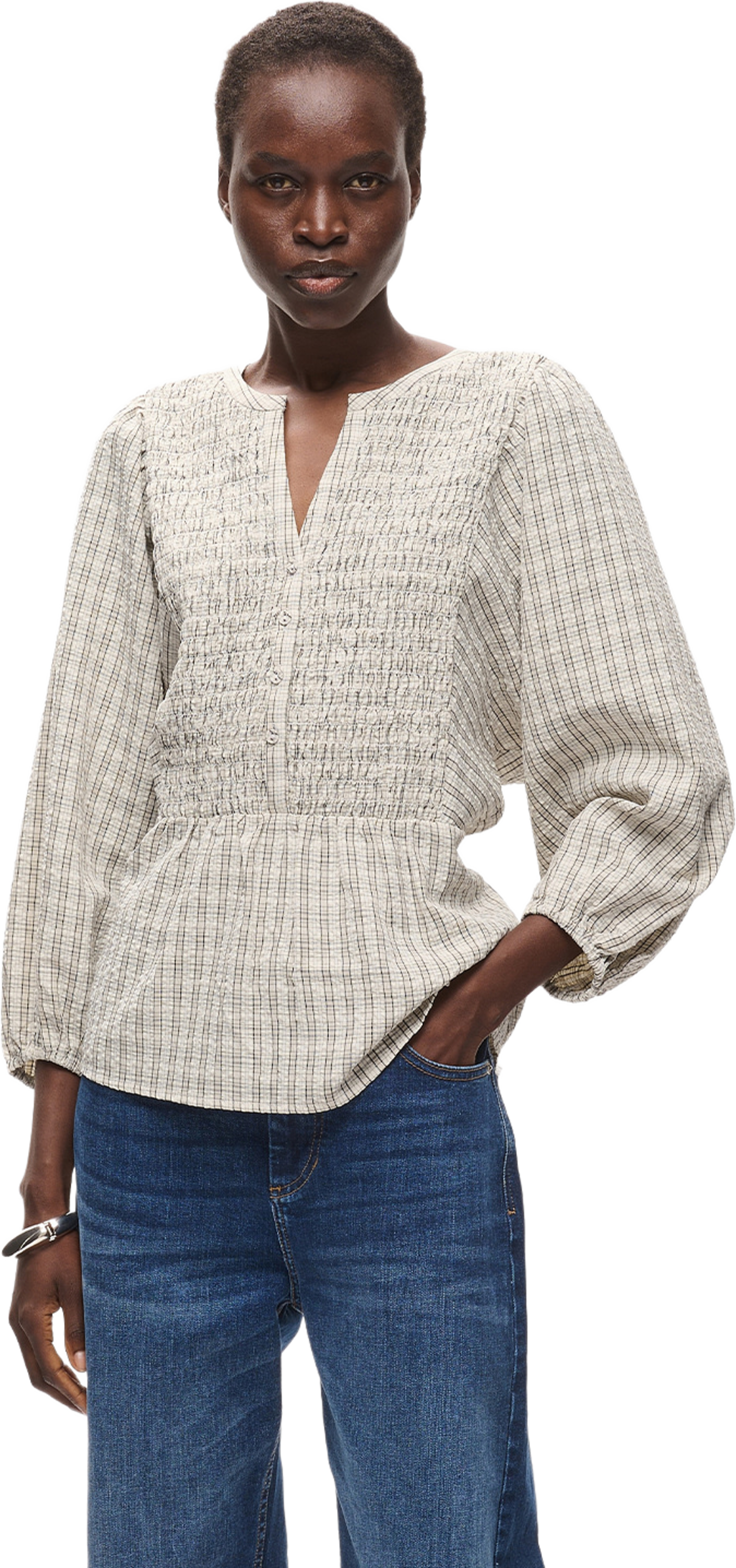 SURAIW SMOCK BLOUSE, från Inwear, i färgen Light Mini Striped Check. Klicka för att öppna bilden i stort format