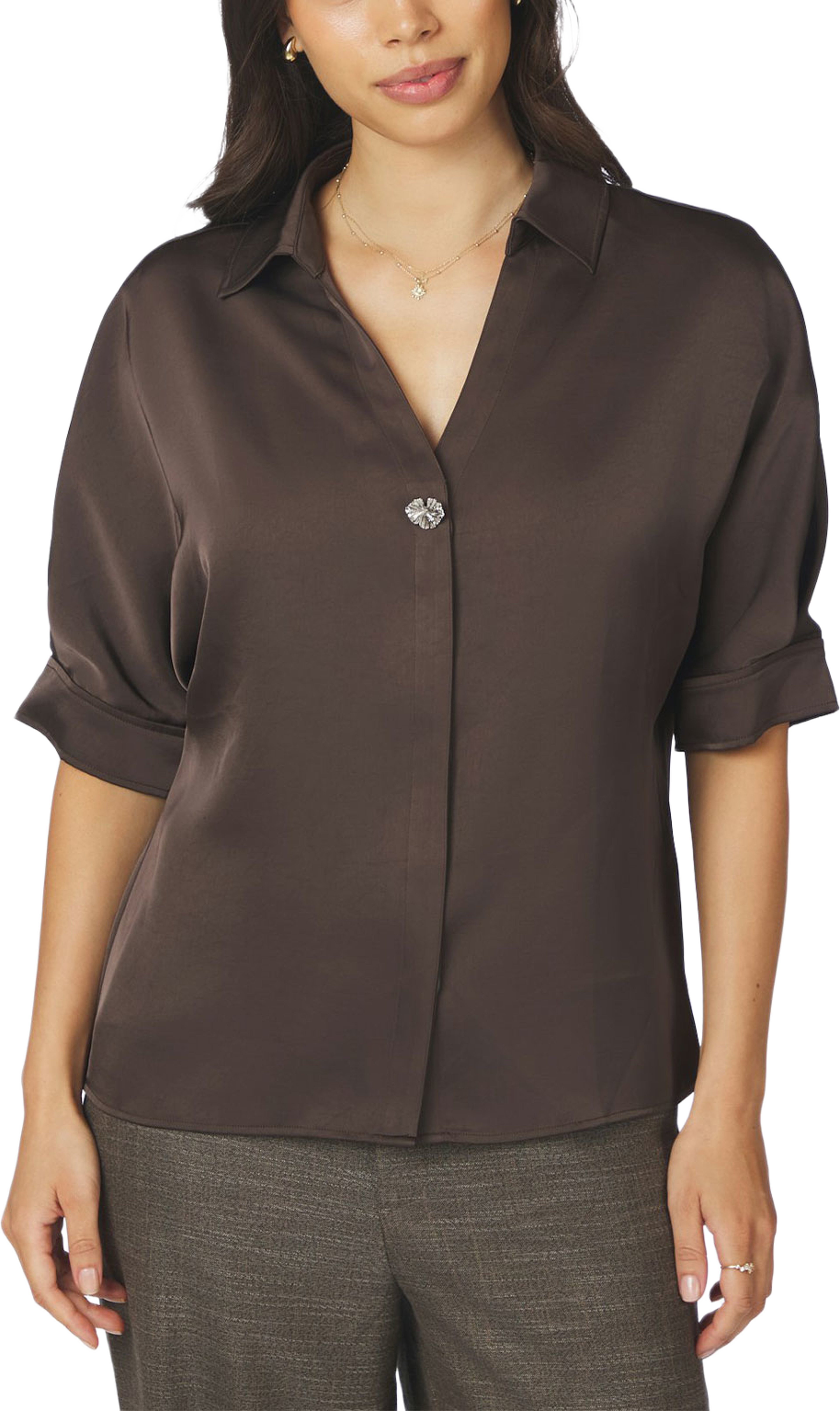 Carm Heavy Sateen Shirt, från Neo Noir, i färgen Dark Brown. Klicka för att öppna bilden i stort format