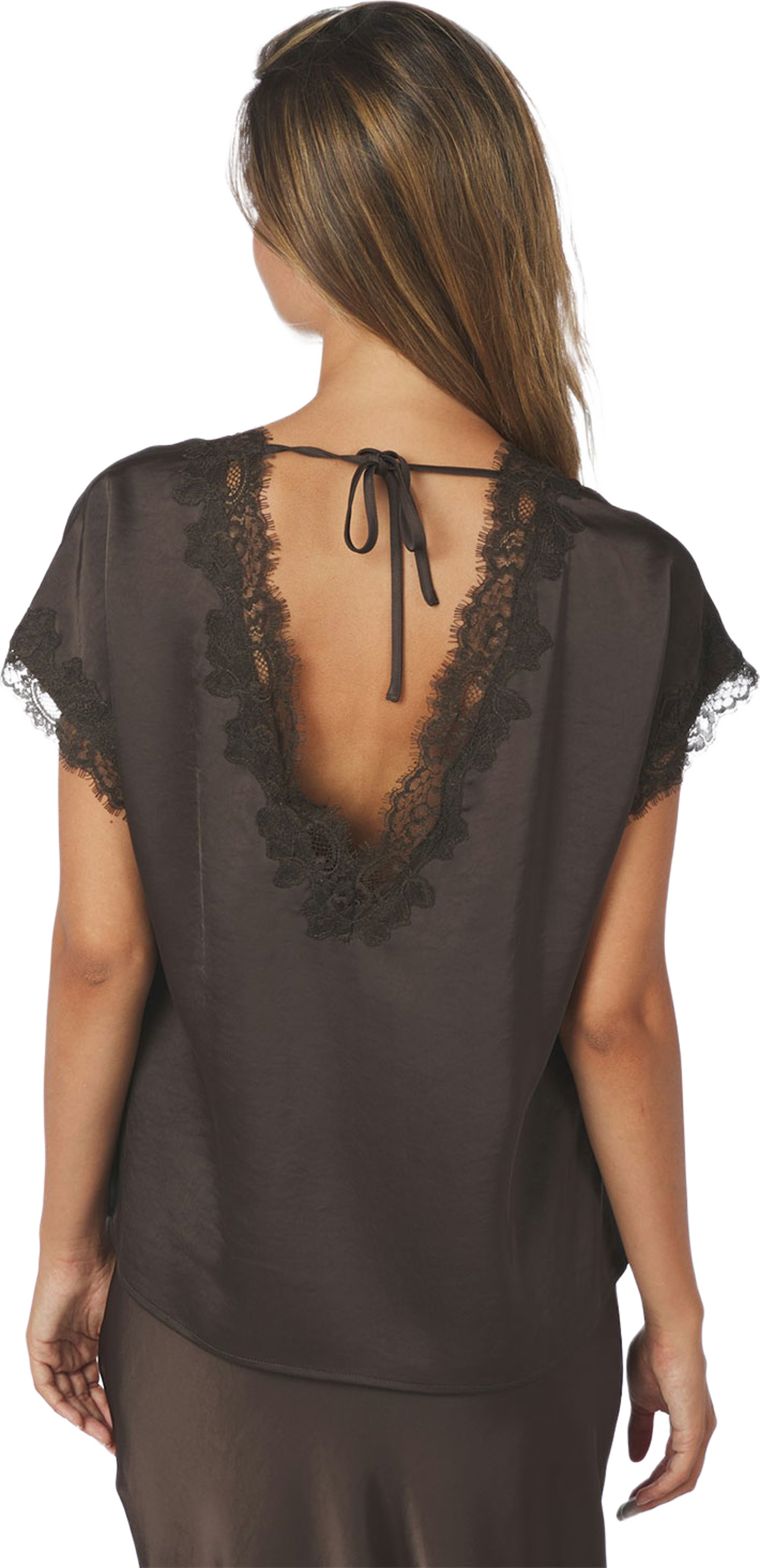 Benera Heavy Sateen Lace Blouse, från Neo Noir, i färgen Dark Brown. Klicka för att öppna bilden i stort format