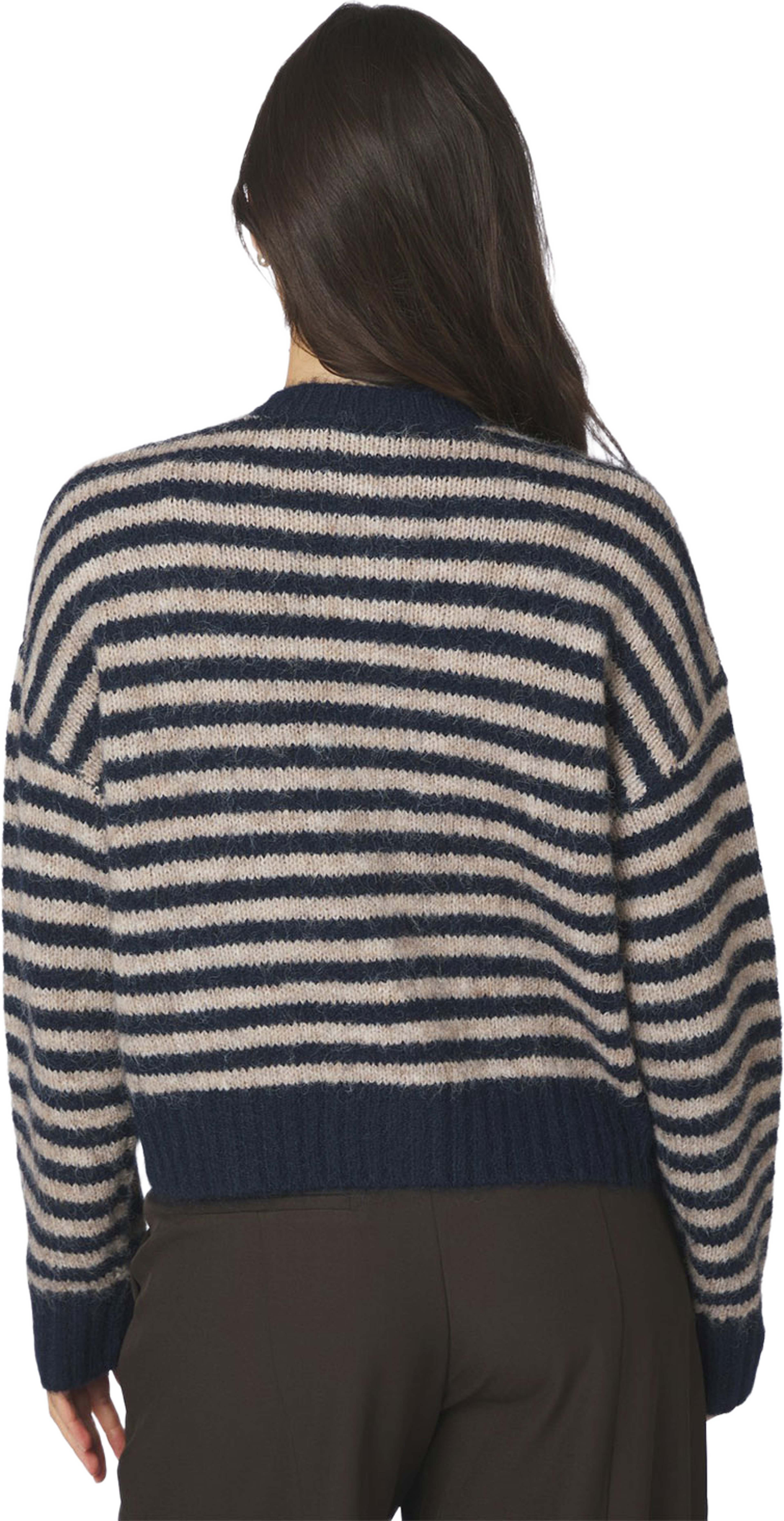 Isana Stripe Fluffy Knit Cardigan, från Neo Noir, i färgen Navy Striped. Klicka för att öppna bilden i stort format