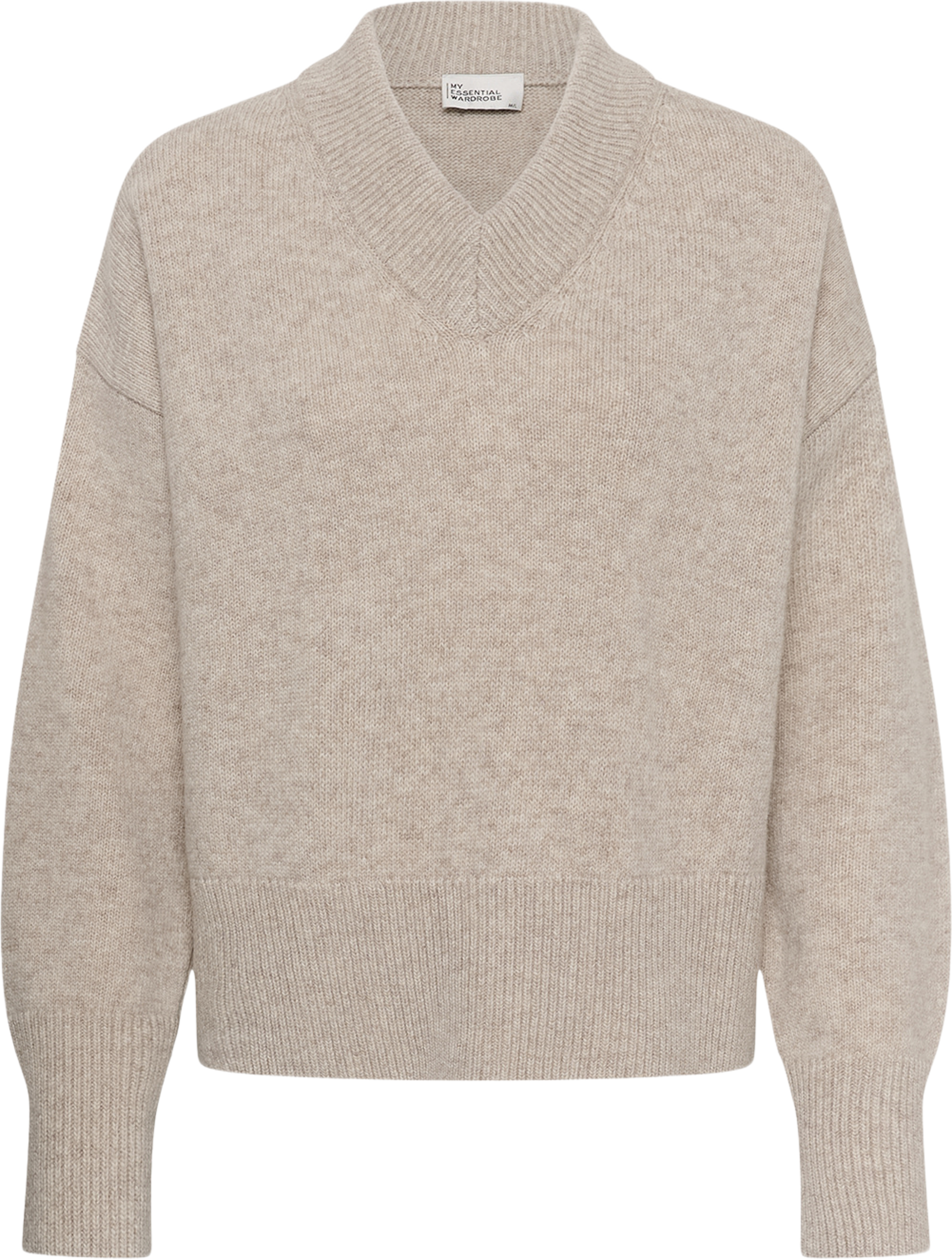 Mwrome Lw V-Neck Pullover, från My Essential Wardrobe, i färgen Beige Melange. Klicka för att öppna bilden i stort format