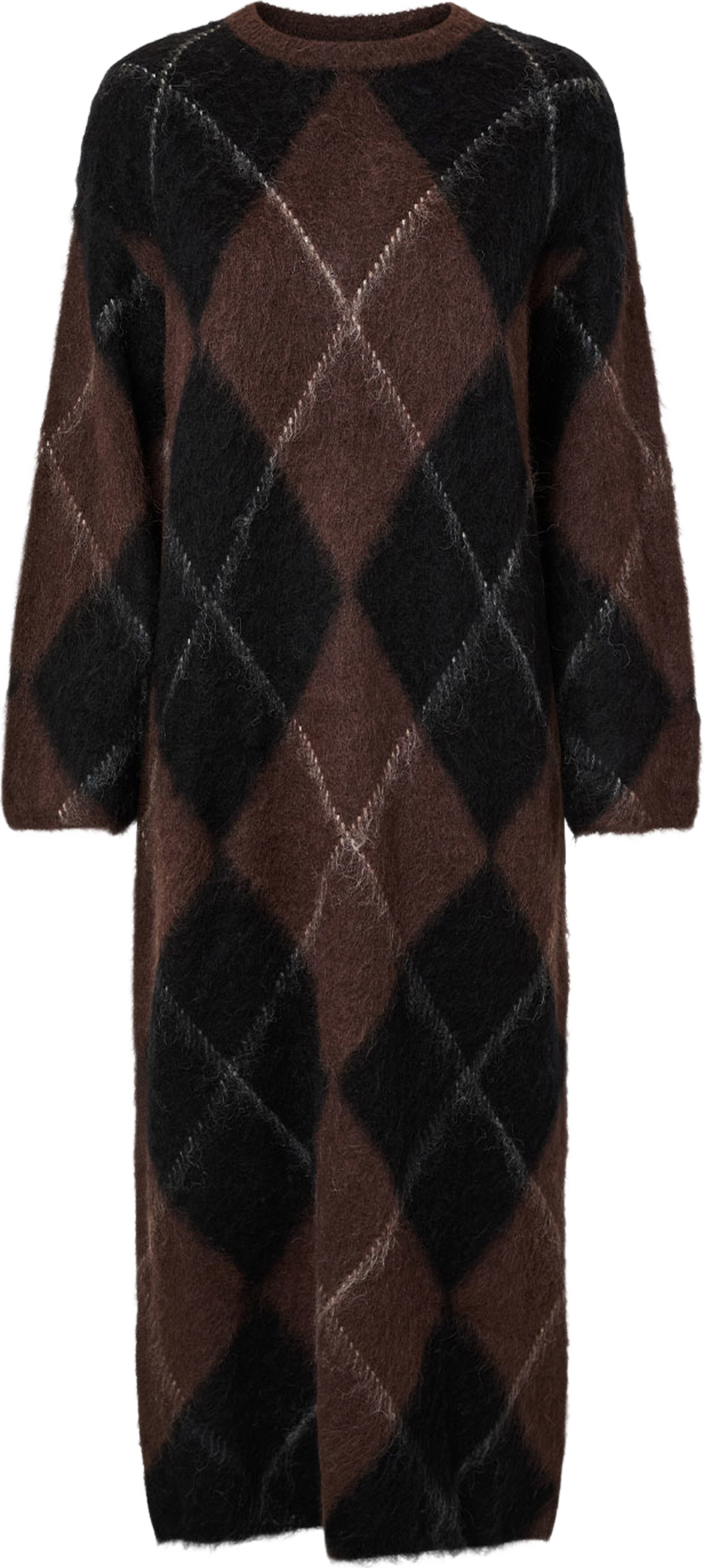 Yasargy Long Mohair Blend Knit Dress, från YAS, i färgen Carafe Black Bean W Pristine Line. Klicka för att öppna bilden i stort format