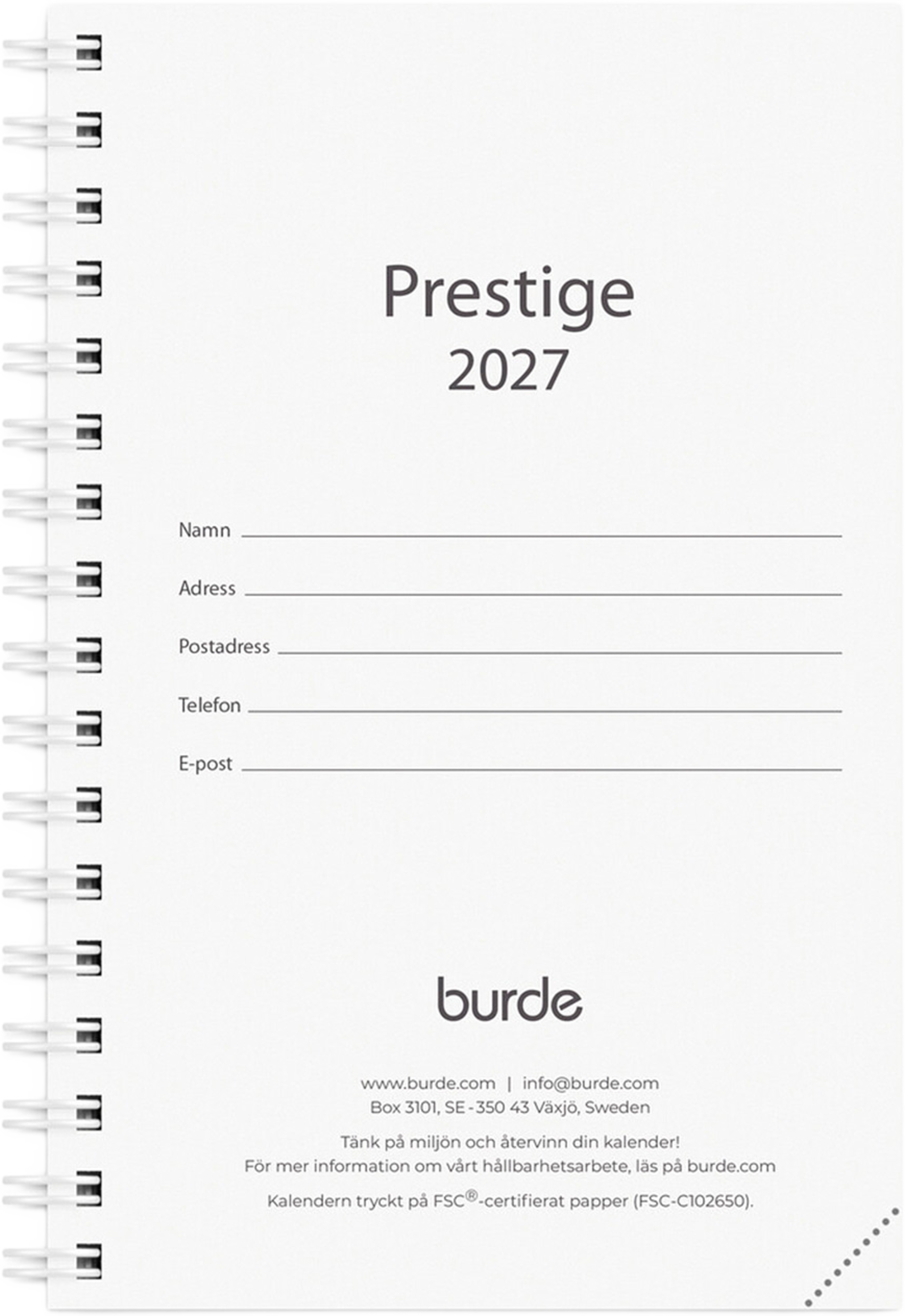 Kalender 2027 Prestige refill, från Burde, i färgen Svart. Klicka för att öppna bilden i stort format