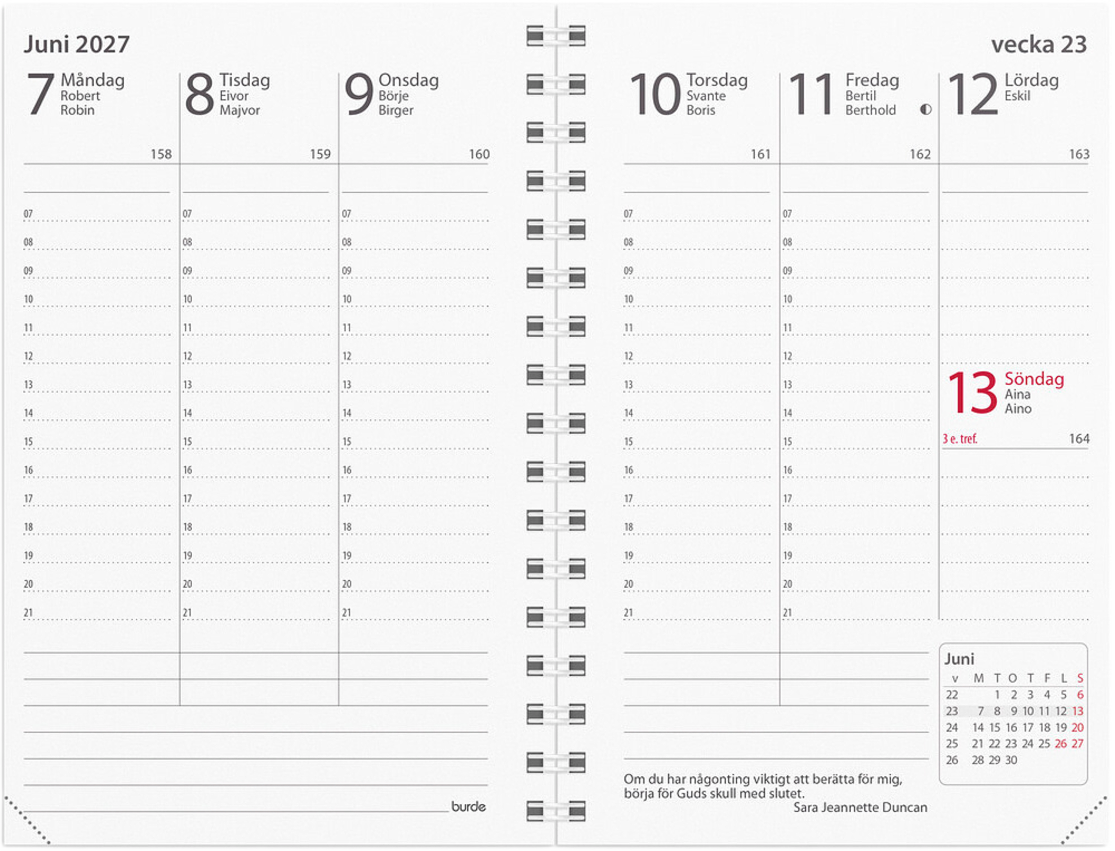Kalender 2027 Prestige refill, från Burde, i färgen Svart. Klicka för att öppna bilden i stort format