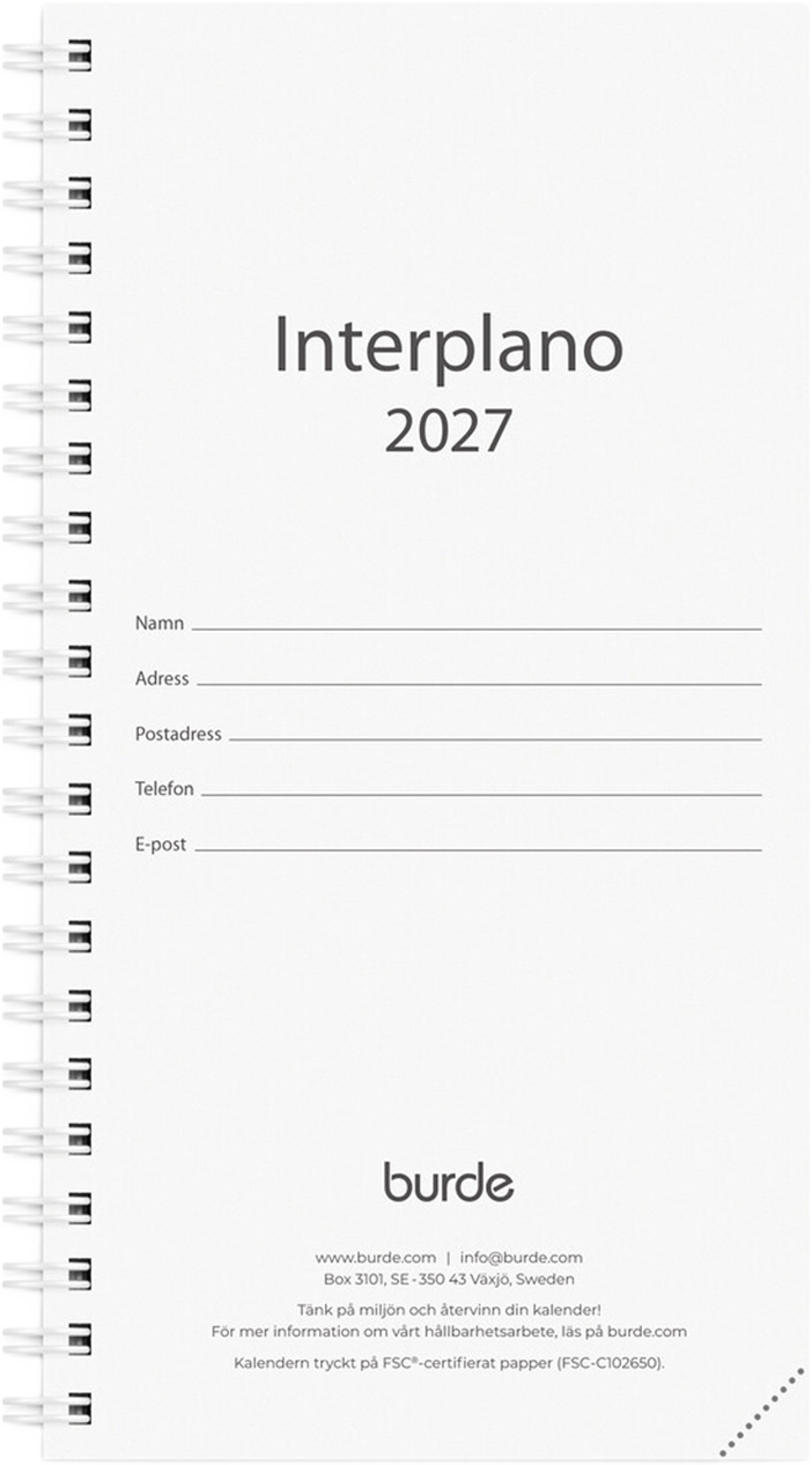 Kalender 2027 Interplano refill, från Burde, i färgen Svart. Klicka för att öppna bilden i stort format