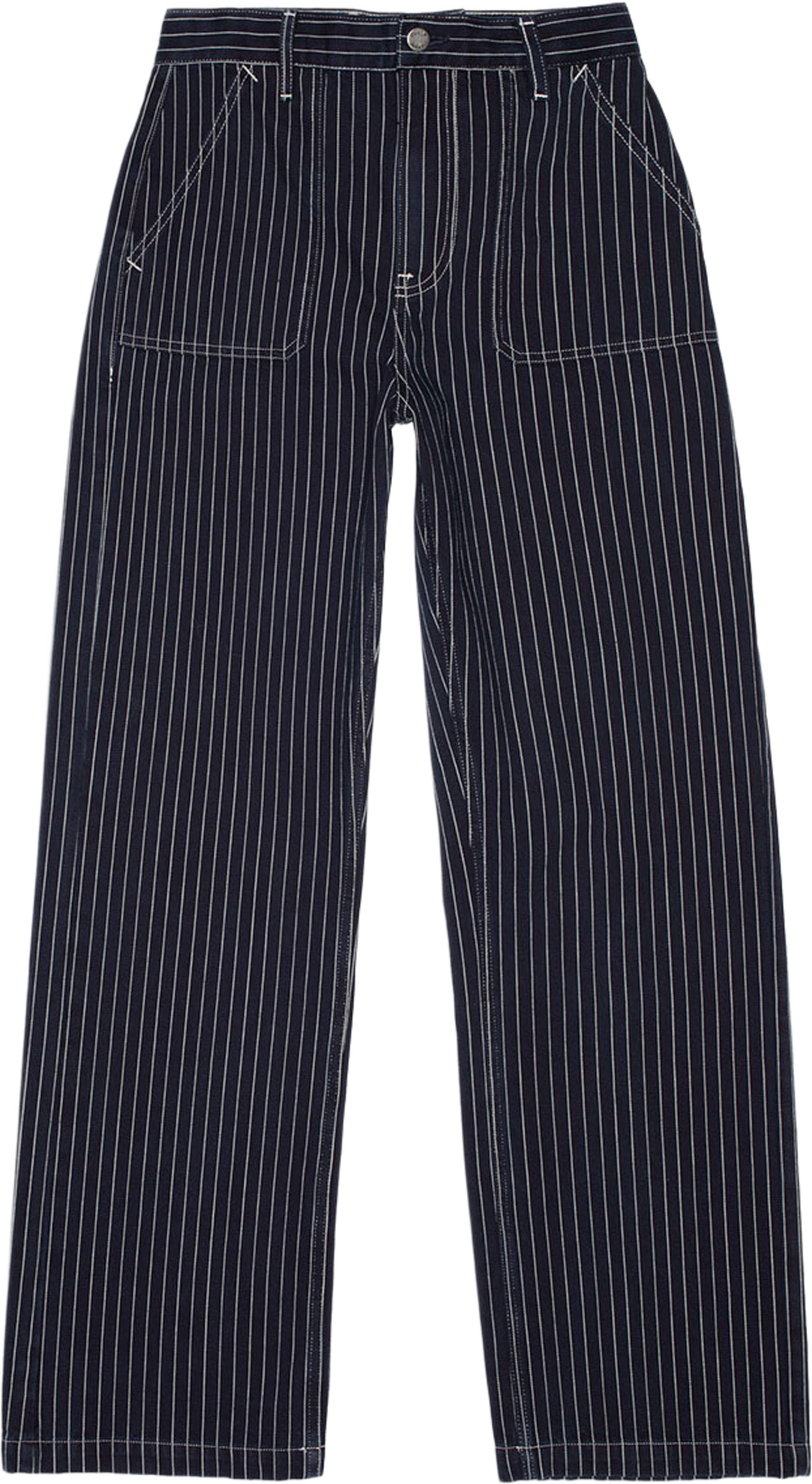 Asta Pants Pinstripe Denim, från Nudie Jeans, i färgen Pinstripe Denim. Klicka för att öppna bilden i stort format