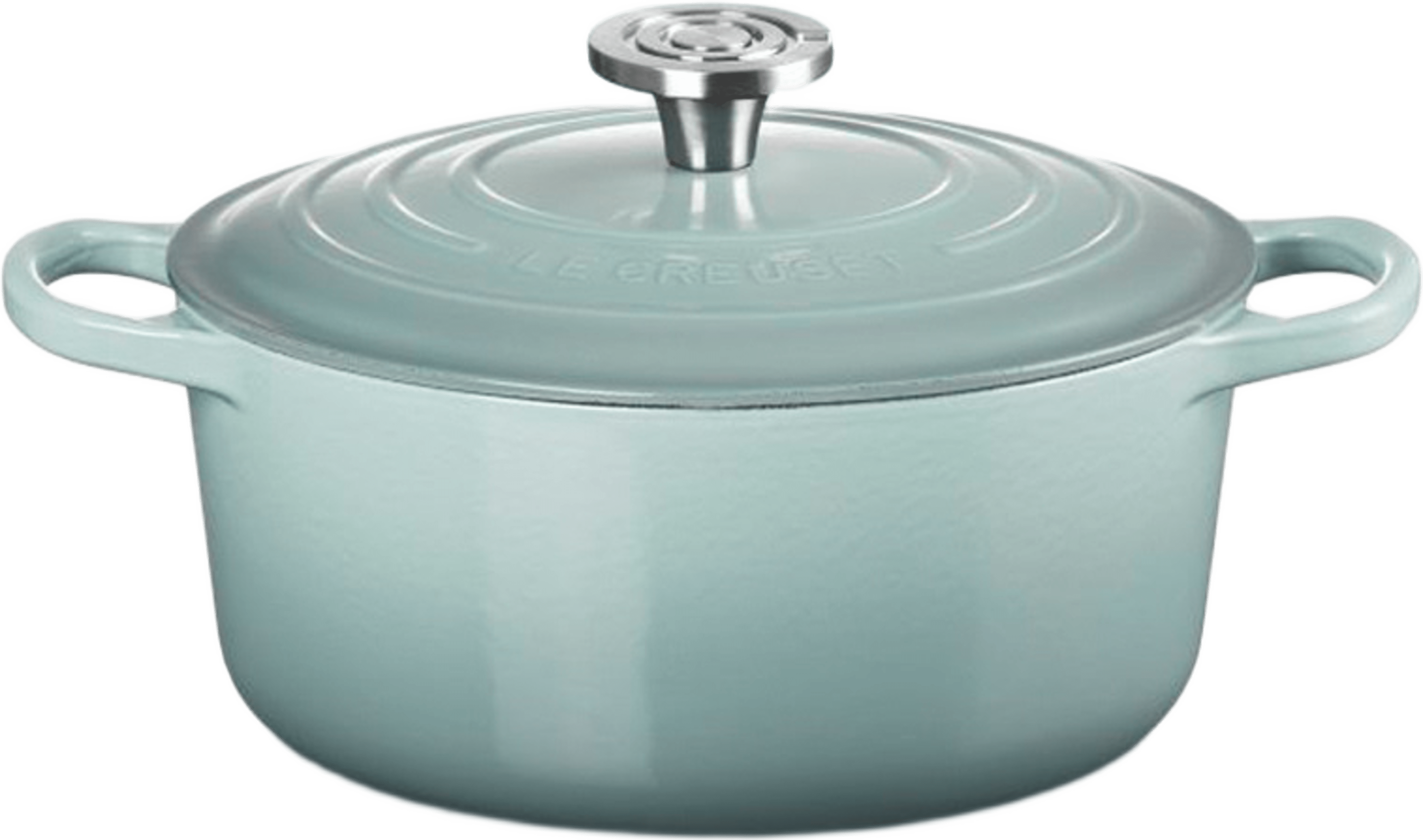 Signature gjutjärn rund gryta 24cm, från Le Creuset, i färgen Sea Salt. Klicka för att öppna bilden i stort format