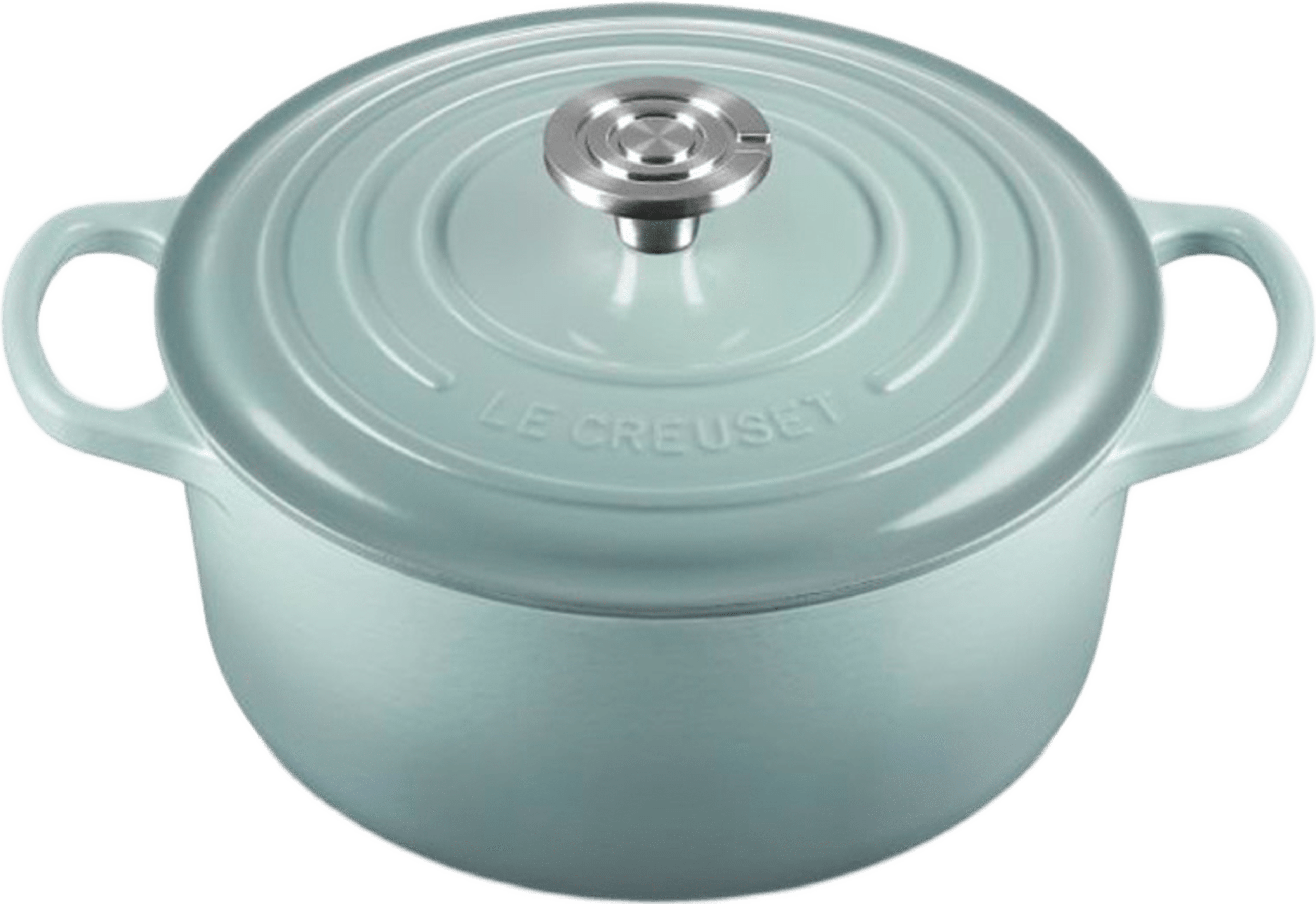 Signature gjutjärn rund gryta 24cm, från Le Creuset, i färgen Sea Salt. Klicka för att öppna bilden i stort format
