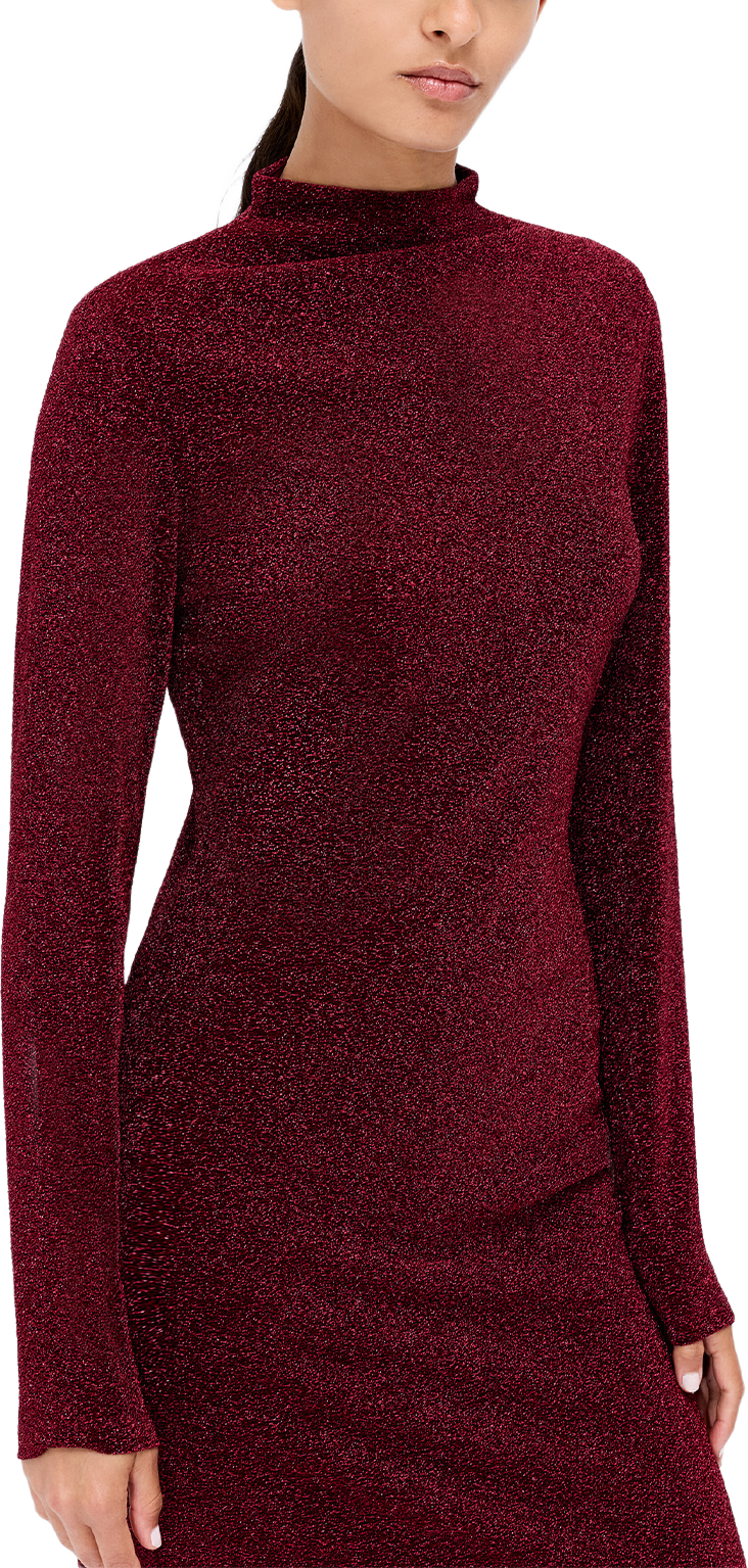 Meilin Pink Lurex Long Sleeve Midi Dress, från French Connection, i färgen Winterberry Pink. Klicka för att öppna bilden i stort format