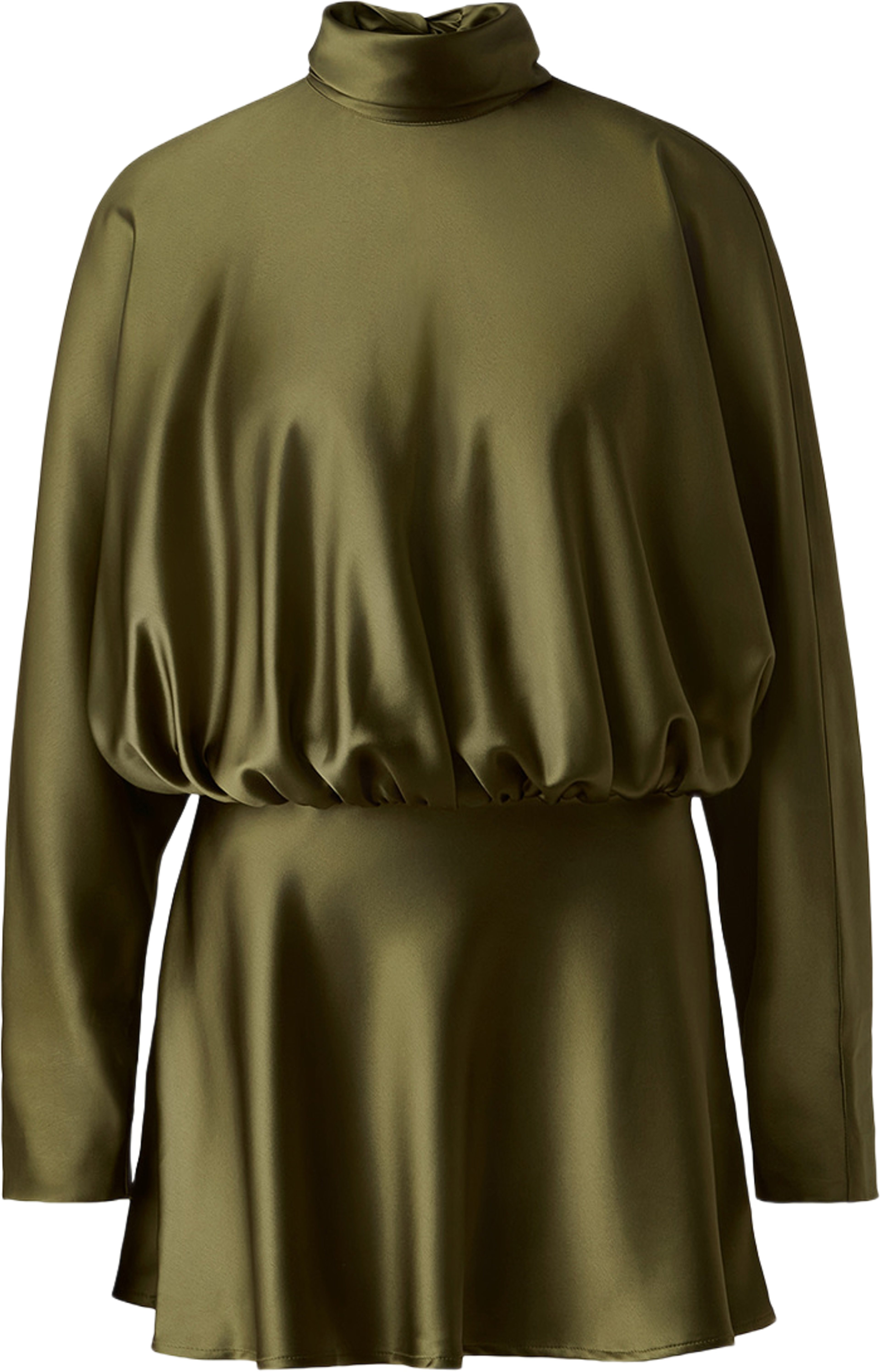Vilja Satin Blouson Mini dress, från Malina, i färgen Moss Green. Klicka för att öppna bilden i stort format