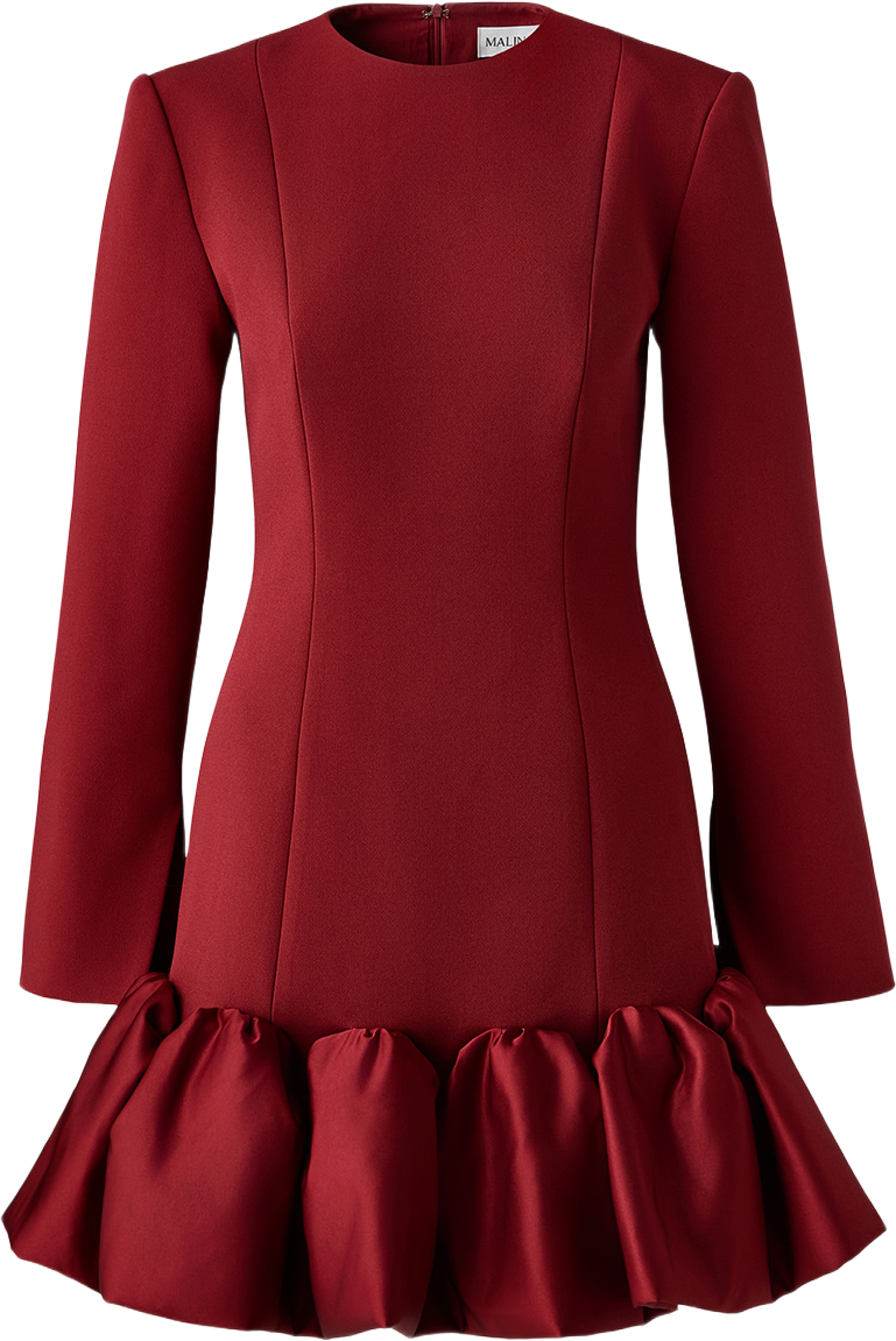 Miki Frill Hemmed Mini dress, från Malina, i färgen Ruby. Klicka för att öppna bilden i stort format